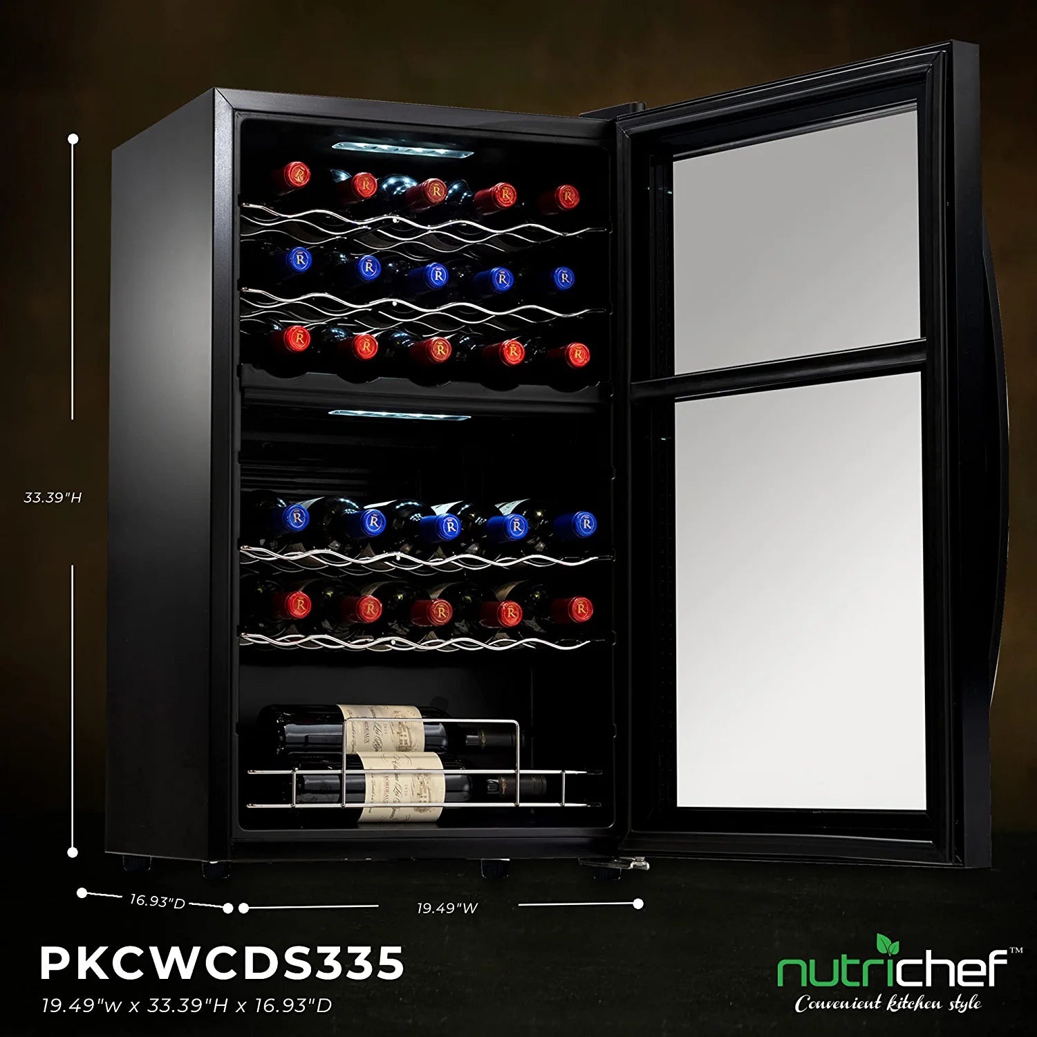 Nutrichef 33 Bottle Dual - Zone Refrigerator PKCWCDS335