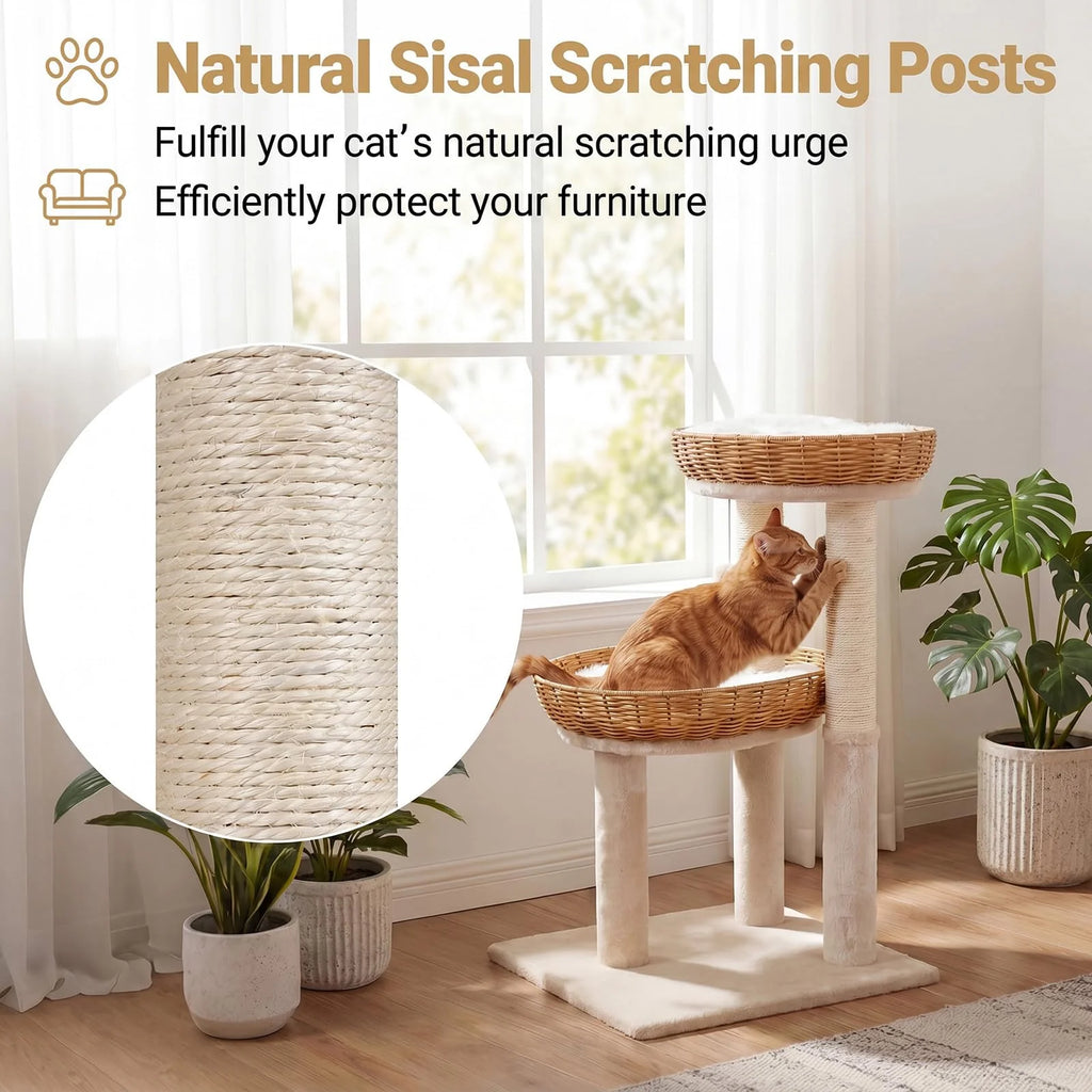 Tangkula 30 Inch Small Cat Tower with 2 Rattan Cat Baskets
