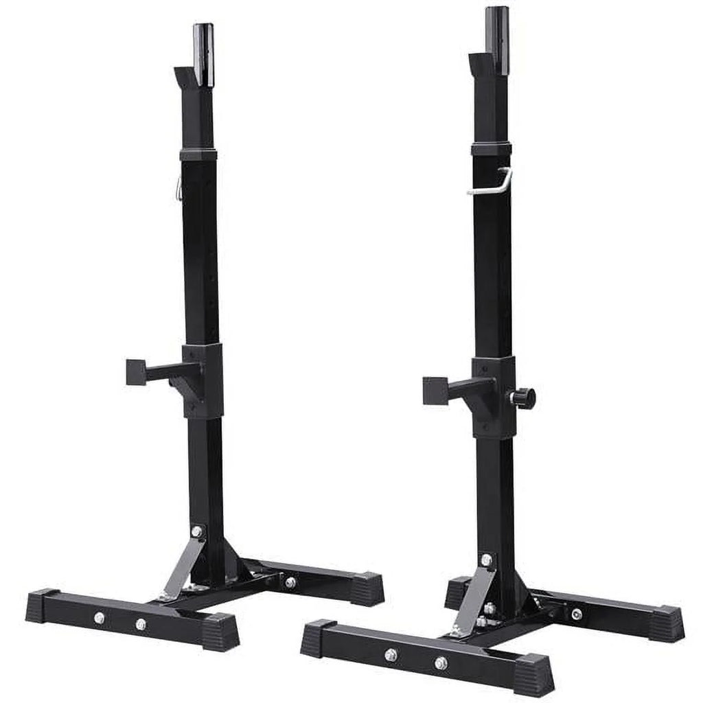 2 - Piece Adjustable Squat Stand Rack or Barbell Free Press Bench, Black