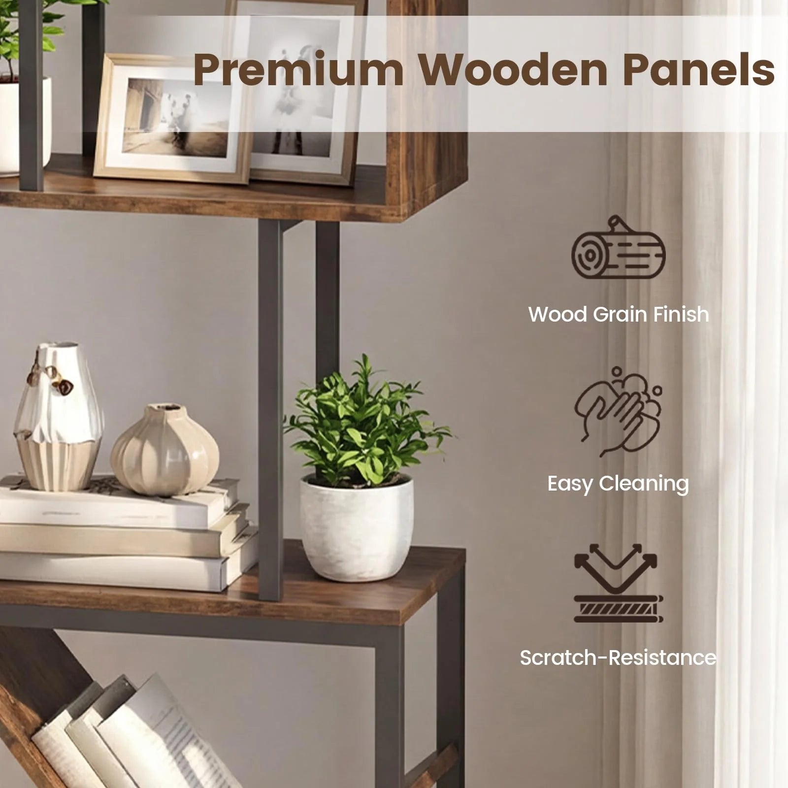 Tangkula 6-Tier Bookshelf Floor Standing S-Shaped Geometric Bookcase(1/2)