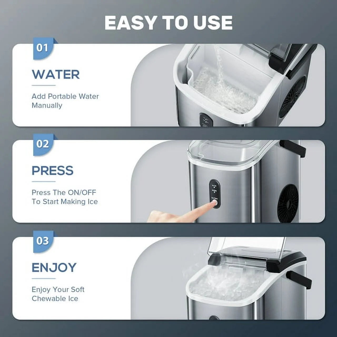 Auseo Nugget Ice Maker Countertop, Ready in 6 Mins, 35 lb Each Day with Self - Cleaning, Portable Sonic Ice Machine for Home/Office/Bar, Black