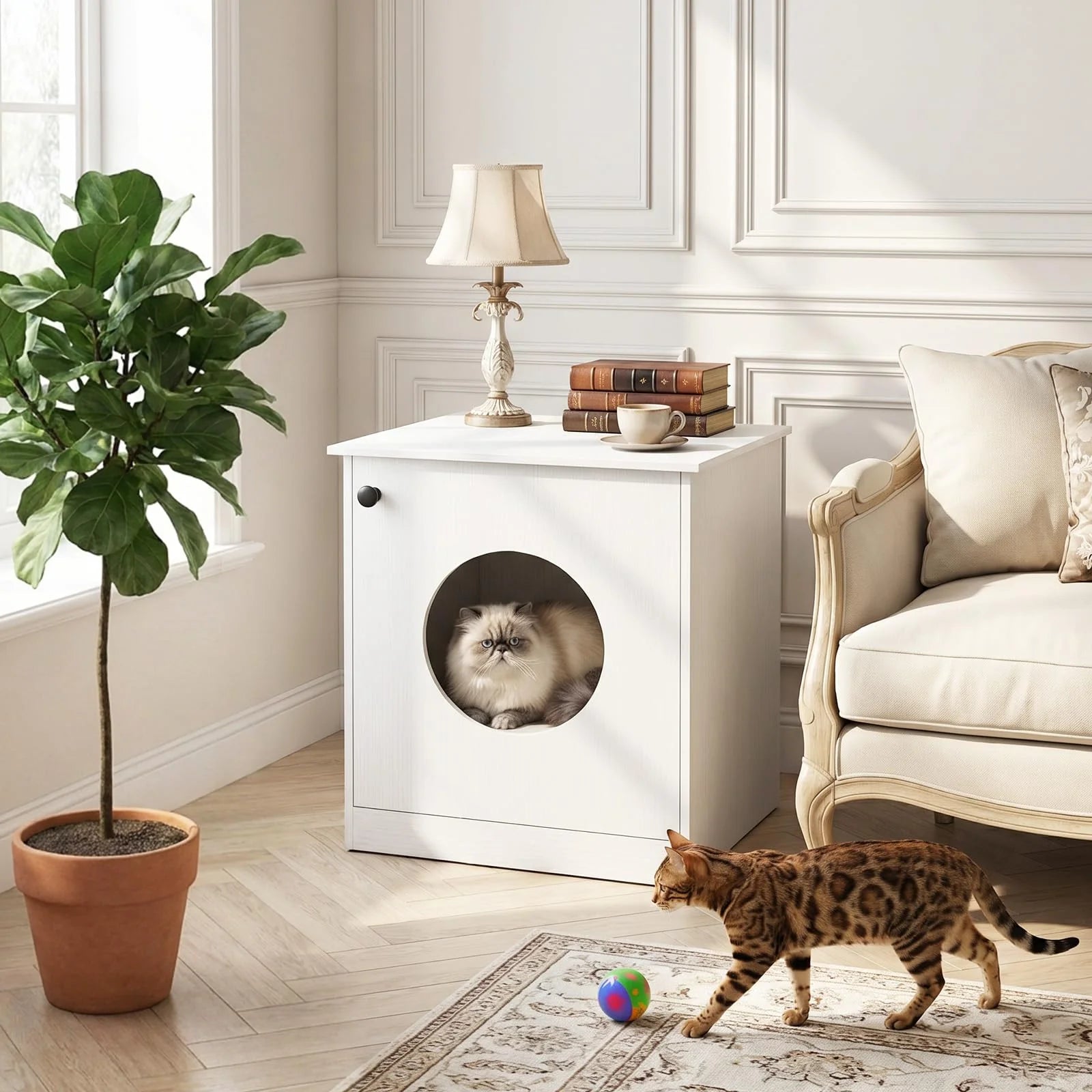 Tangkula 22 Inch Modern Hidden Cat Litter Box Furniture with Front Entry Door