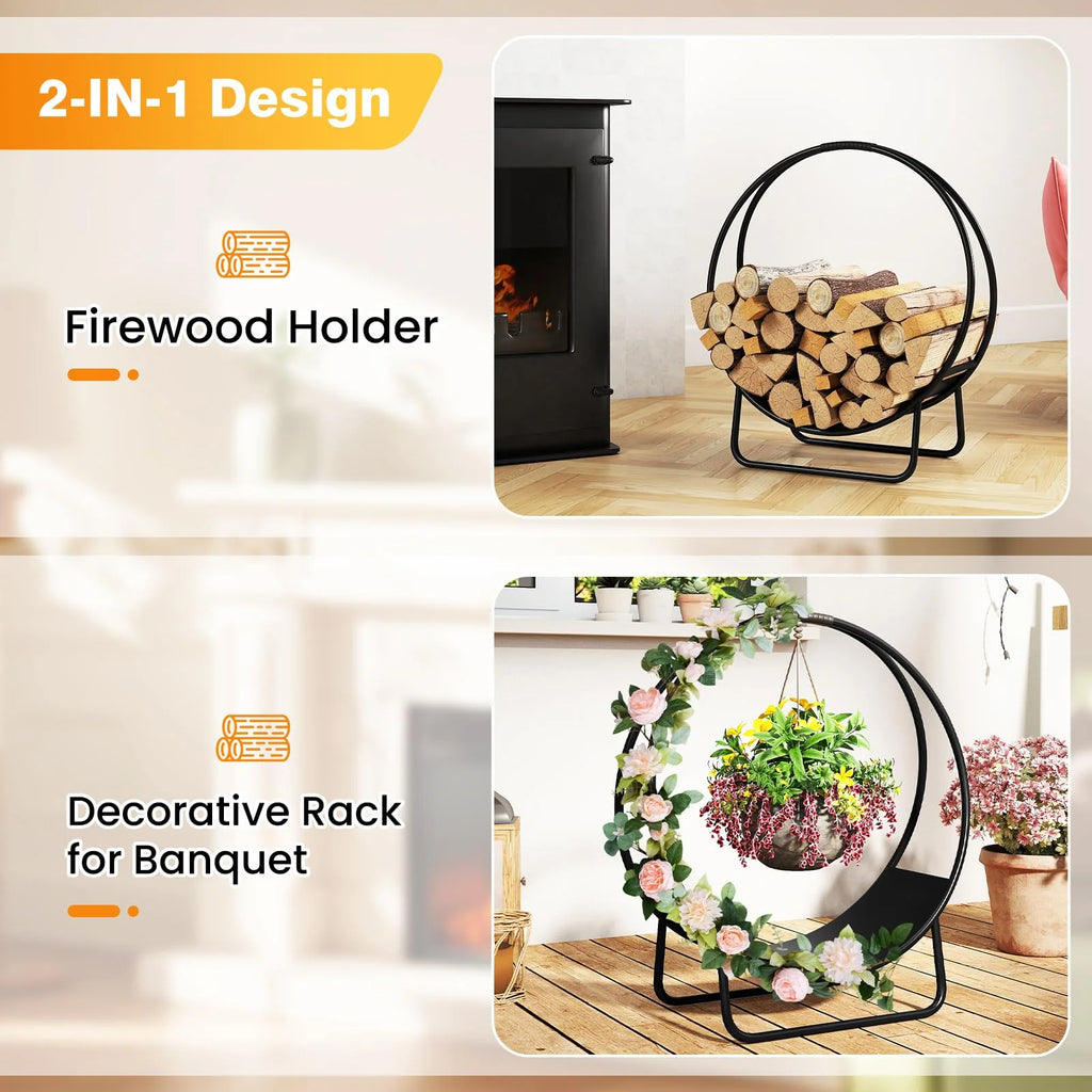 Tangkula 20" Round Heavy-duty Metal Curved Log Rack with U shaped Stand