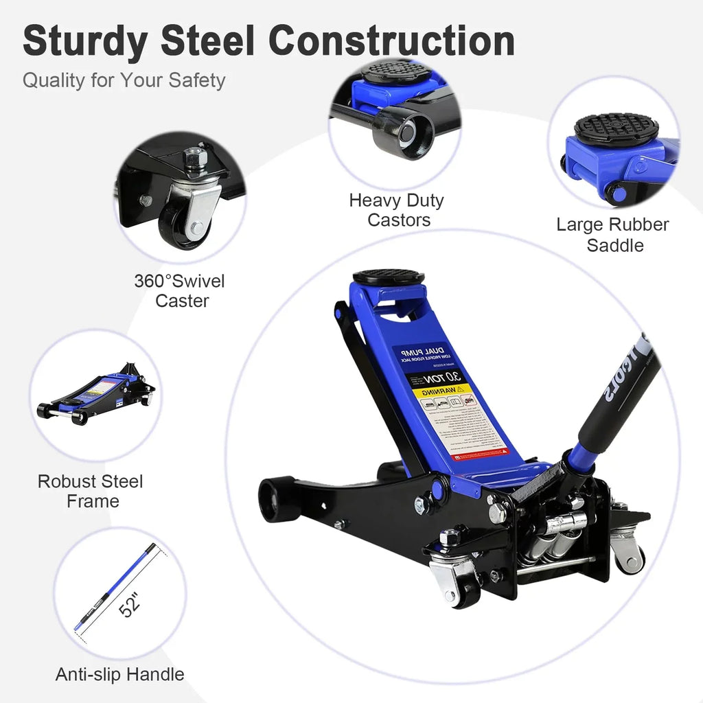 3 Ton Floor Jack, Hydraulic Low Profile Car Jack, Heavy Duty Steel Hydraulic Jack Floor Jack with Dual Piston Quick Lift Pump, Lifting Range 5.1-20