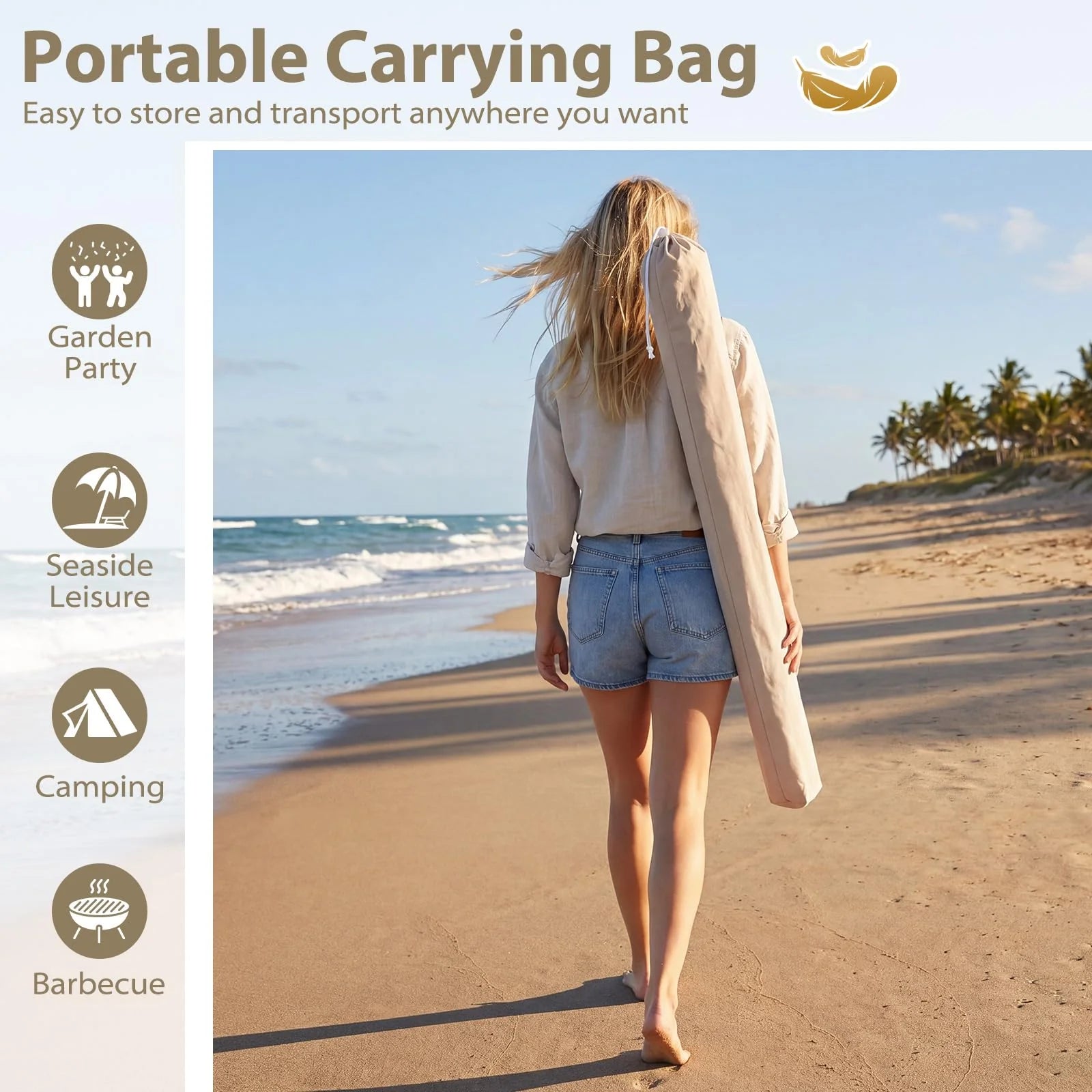 Tangkula 7FT Beach Umbrella with Fringe & Sand Anchor