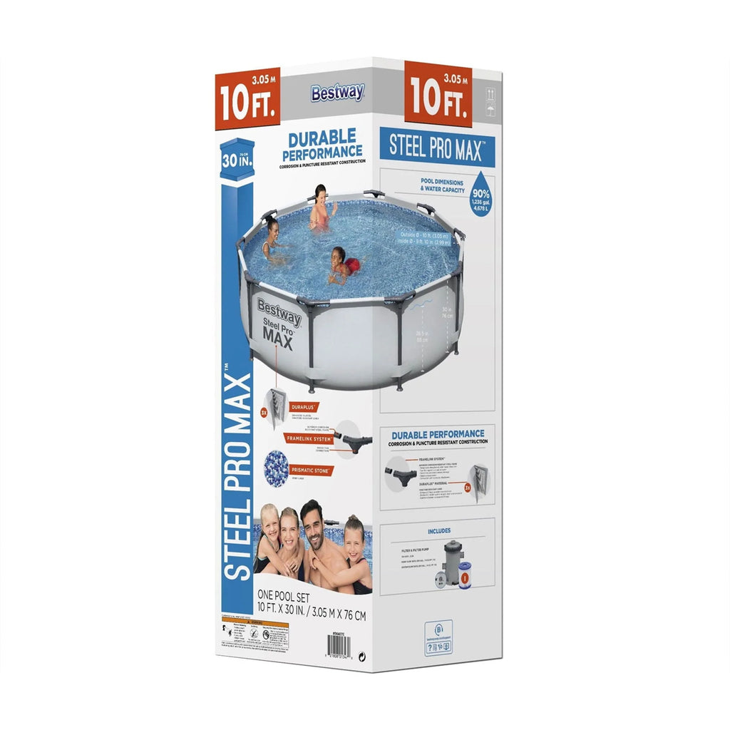 Bestway Steel Pro MAX 10'X30" Above Ground Outdoor Swimming Pool with Pump Metal Frame Pools Round