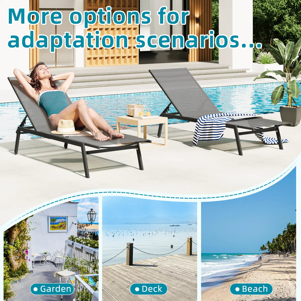 AECOJOY Patio Lounge Chairs, Outdoor Chaise Lounge with Wheels, Beige