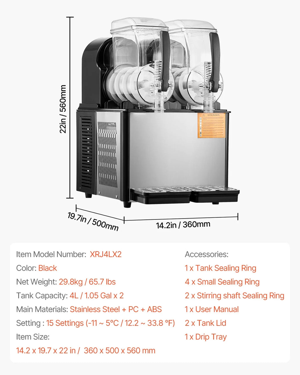 KFFKFF Commercial Slushy Machine, 4 L*2 Tank Slushie Machine, Frozen Drink Machine with Temperature Preservation, Slushy Maker Machine