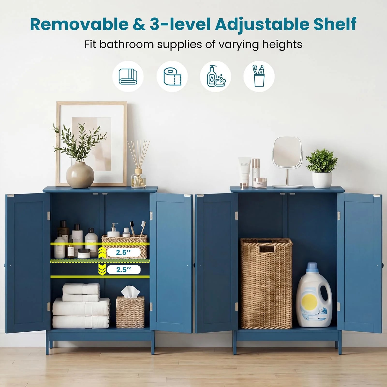 Tangkula Bathroom Storage Cabinet Freestanding Wooden Floor Cabinet