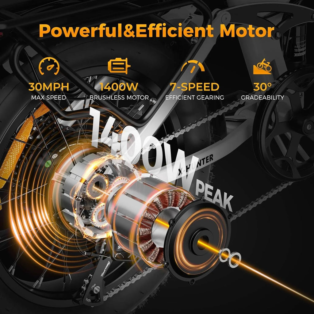Jasion X - Hunter Electric Bike for Adults, 750W Motor Electric Bicycle with 48V 13AH Removable Battery, 20" X4.0 Fat Tire Folding Ebike, Full Suspension, 7 - Speed Bicycles
