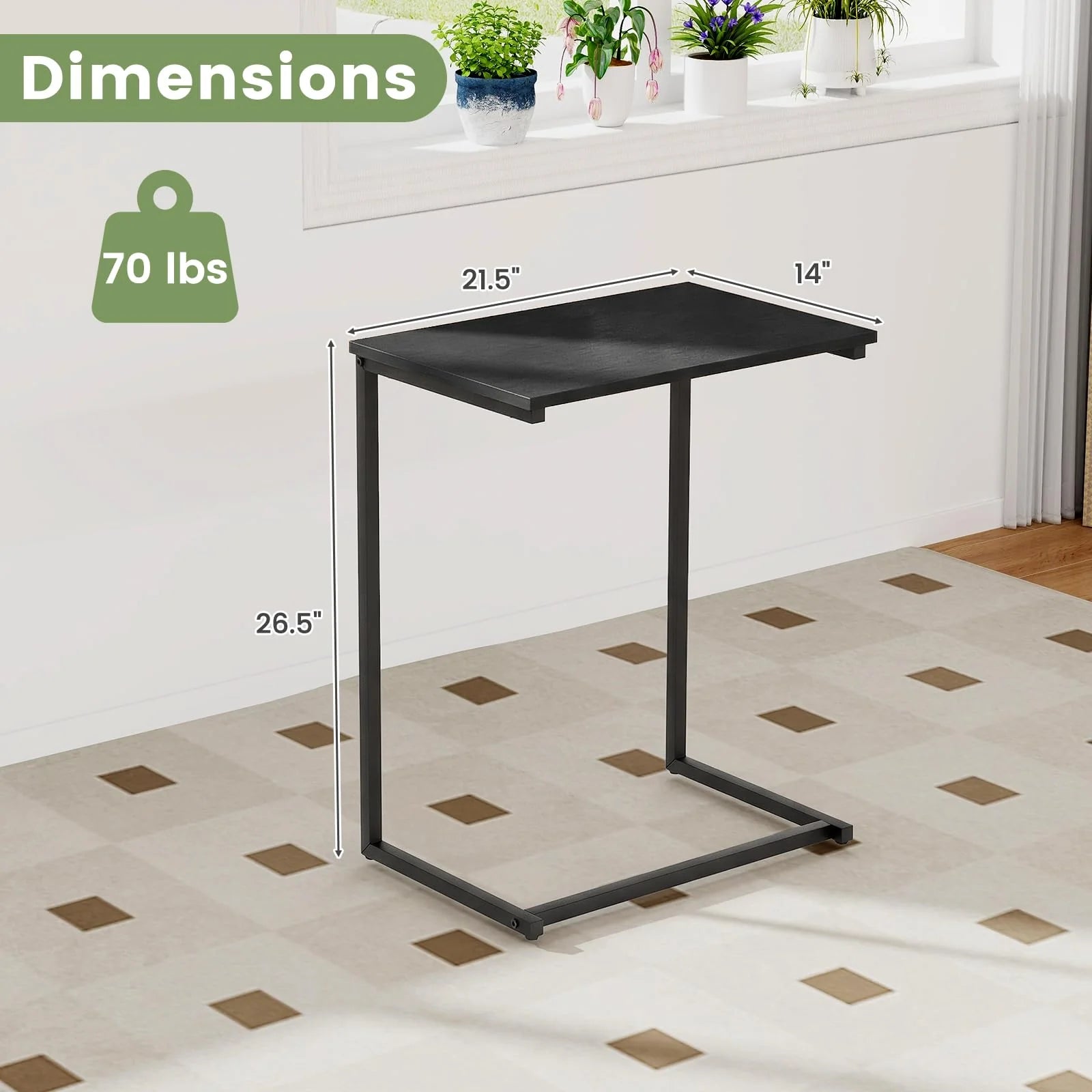 Tangkula 26.5" C-Shaped End Table for Bed