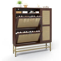 AECOJOY Rattan Shoe Cabinet with 3 Flip Drawers, Free Standing Shoe Storage Organizer with Adjustable Shelves, Fits 13 Shoes