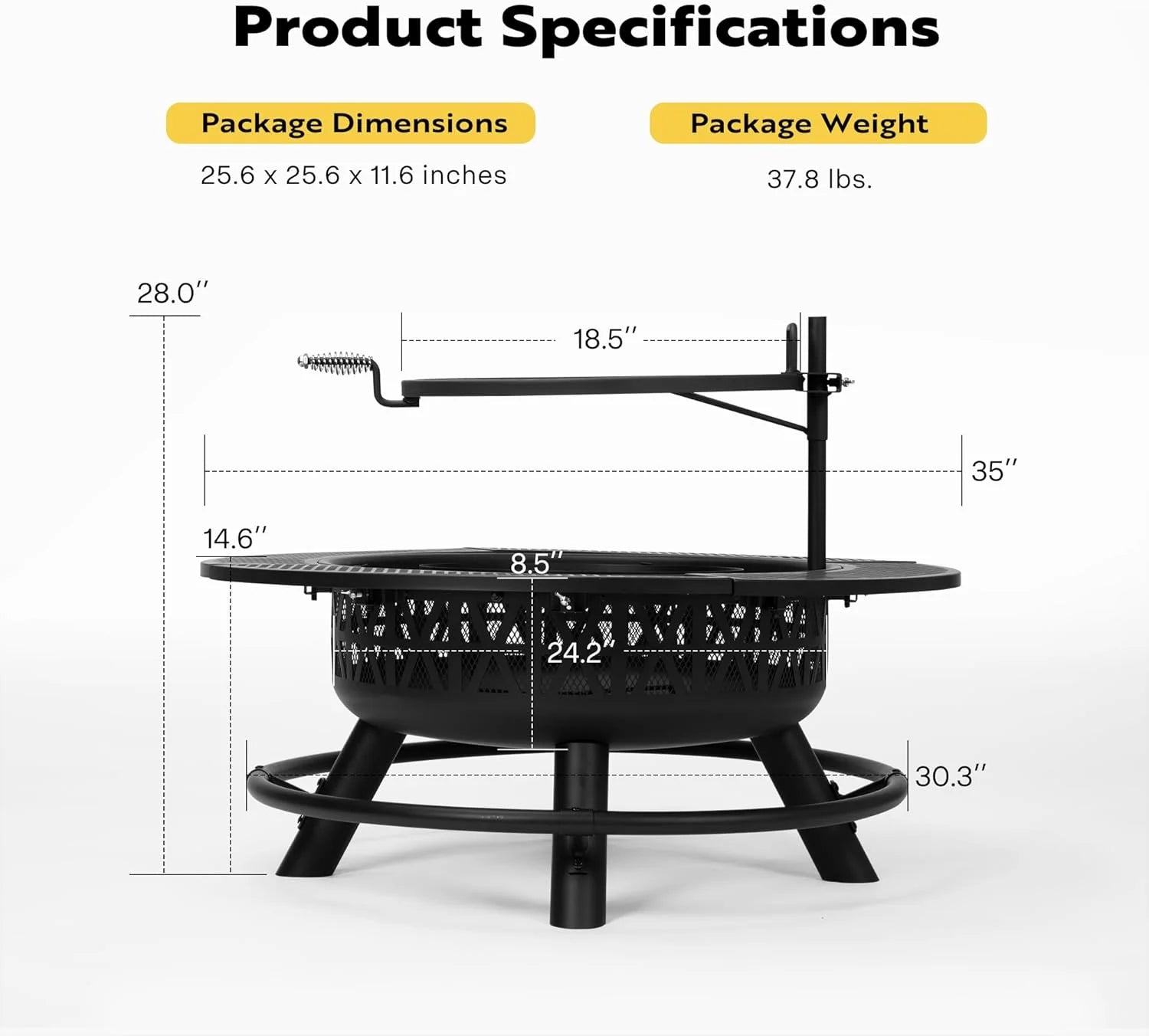 SPECSTAR 3 - in - 1 Fire Pit35 in Wood Burning Firepits with Cooking Grill Grate & Charcoal Pan & Cover Lid, Metal Table for Backyard Bonfire BBQ Outdoor Camping Picnic