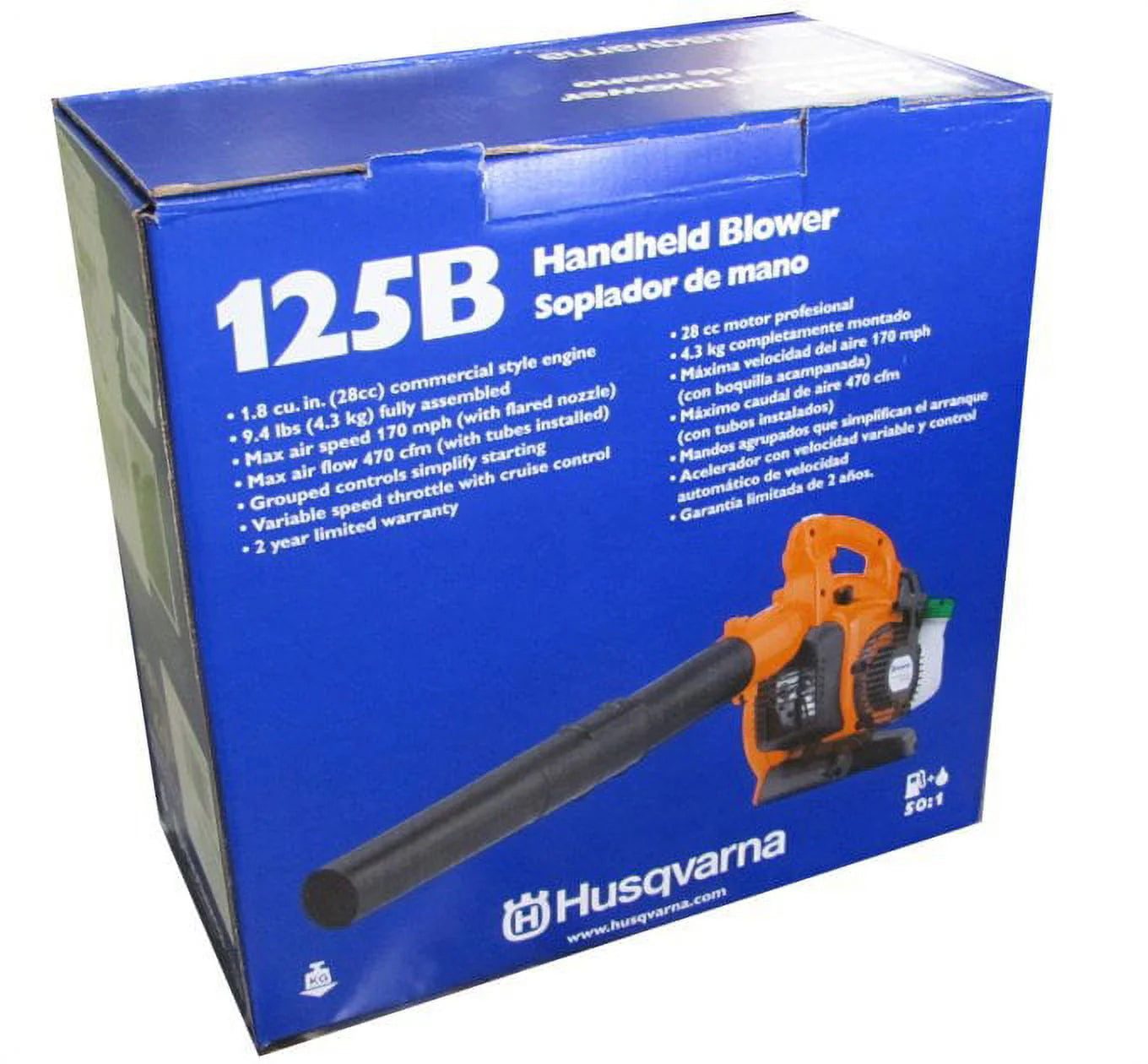 Husqvarna 952711925 125B Gas Leaf Blower, 28 - Cc 1.1 - HP 2 - Cycle Handheld Leaf Blower, 470 - CFM, 170 - MPH, 12.5 - N Powerful Clearing Performance and Ergonomic Design