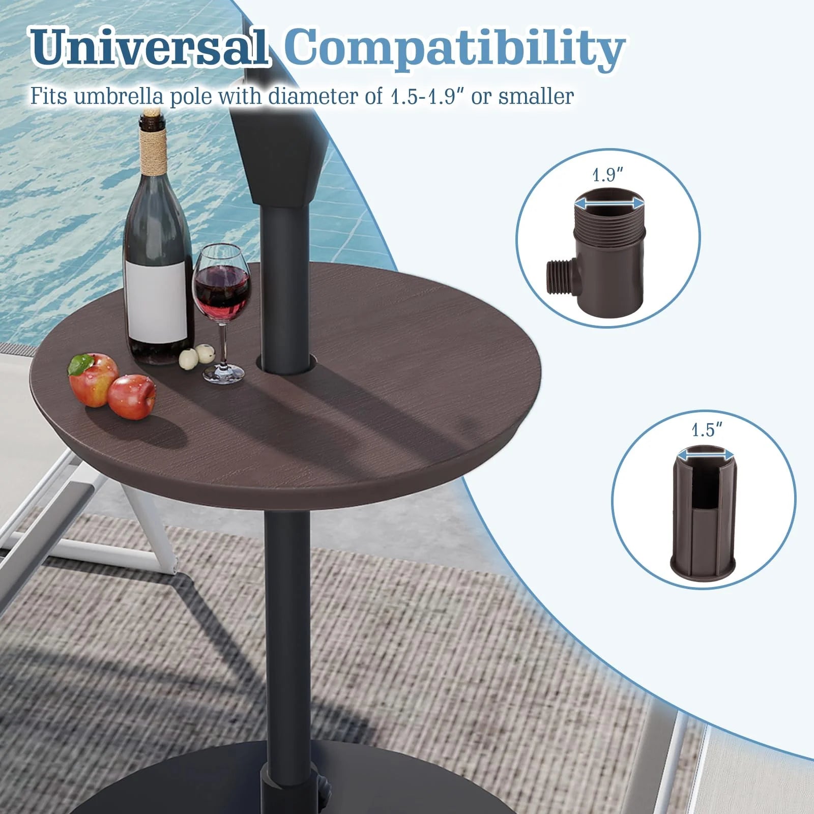 Tangkula 20" Umbrella Table 1.5" & 1.9" Umbrella Hole Faux Wood Grain Portable Round Umbrella Table Top