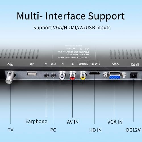 14 inch Flat Screen TV,Small TV with Digital ATSC Tuner,Antenna and HDMI/USB Ports,12 Volt Charger Cable for Car/Kitchen