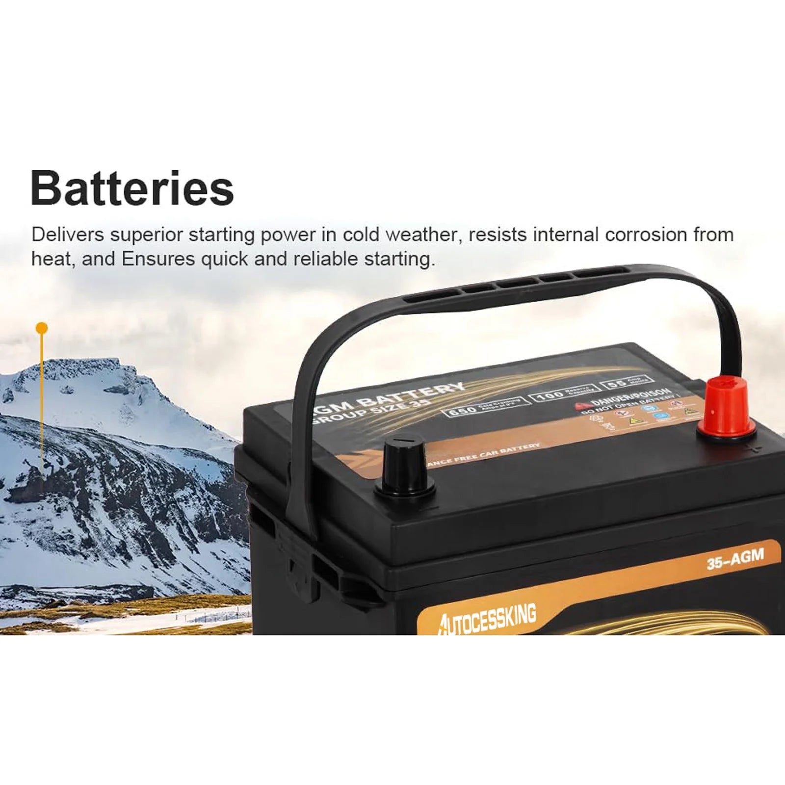 Autocessking Platinum AGM Battery, Group 47 Rechargeable Automotive Batteries for Car, 12V H5 680CCA 60ah 100RC