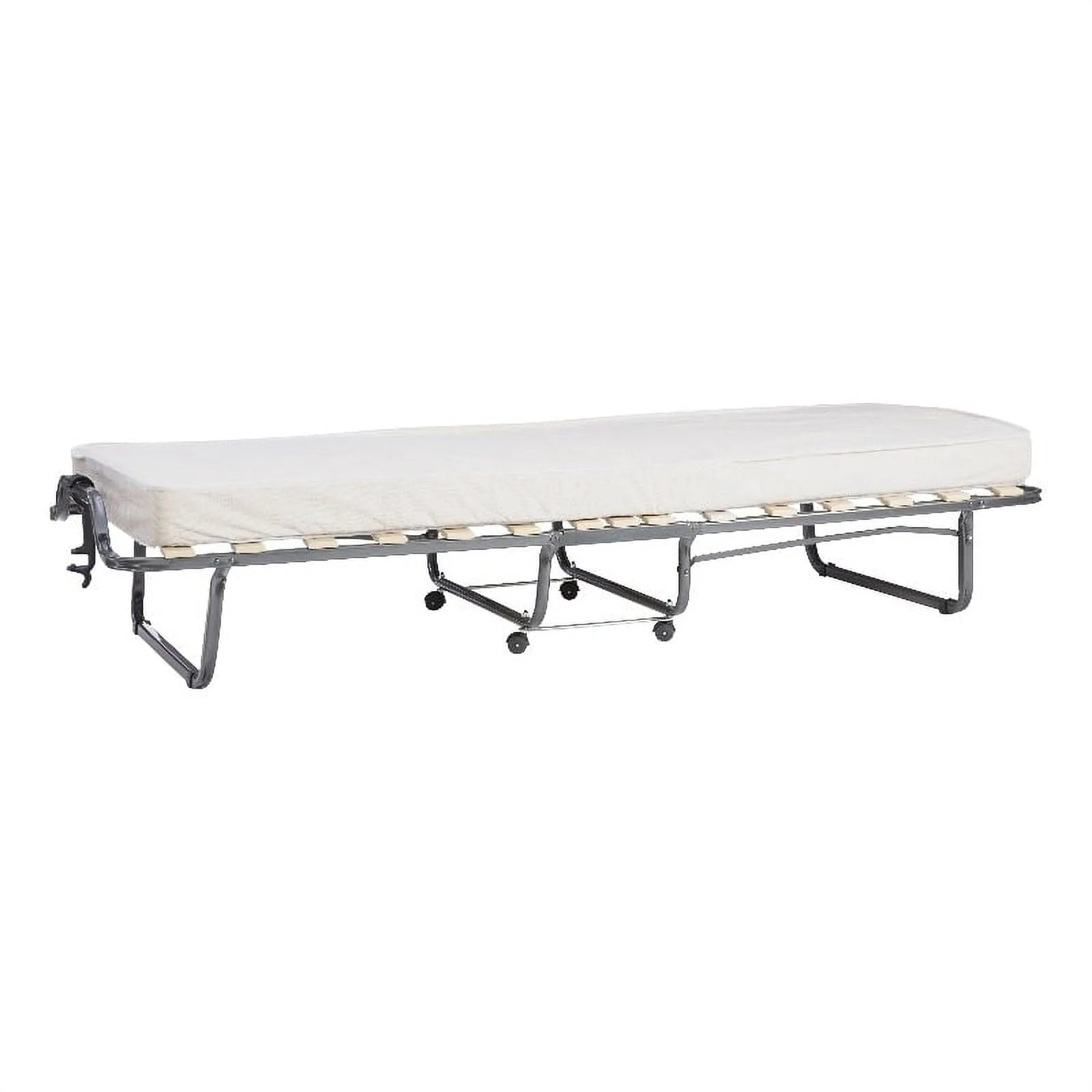 Riverbay Furniture Metal Folding Bed with Memory Foam Mattress in Beige