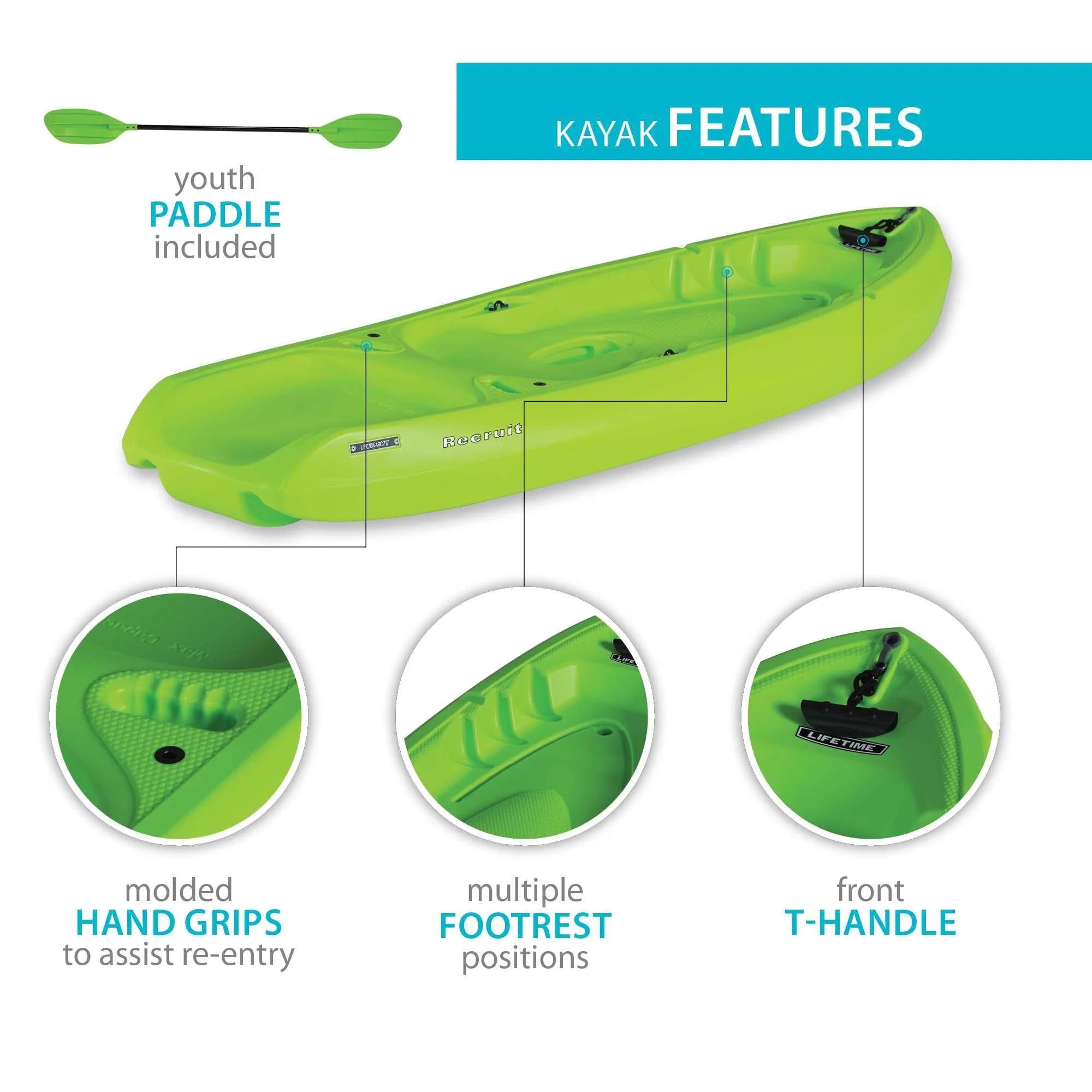 Lifetime Recruit 6.5 Ft Youth Sit - on - Top Kayak, Lime Green (90765)