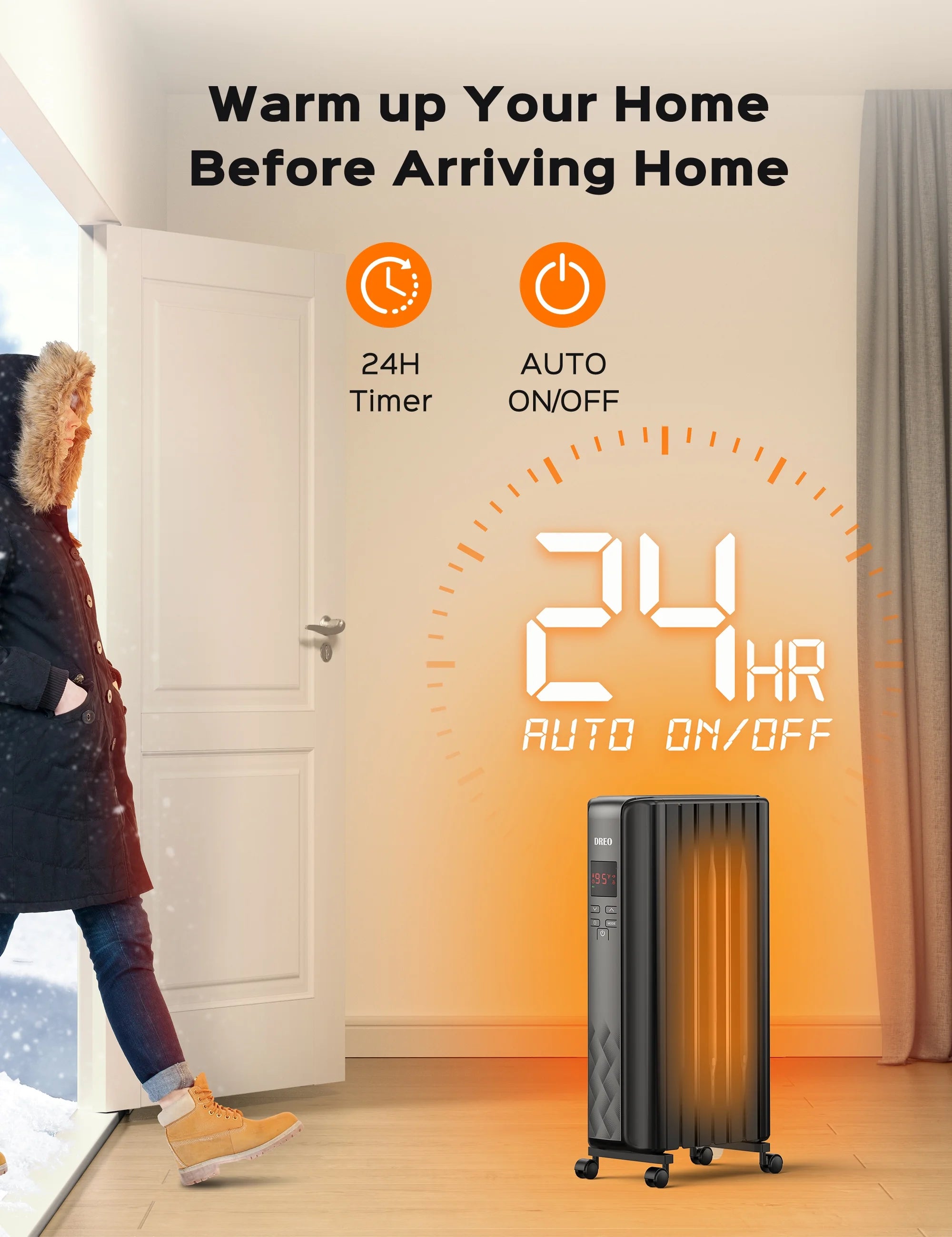 Dreo Oil Filled Radiator, Electric Radiant Heaters for Indoor Use Large Room with Remote Control, Child Lock, 4 Modes, Overheat & Tip - Over Protection, 24h Timer, Digital Thermostat, Quiet, 1500W