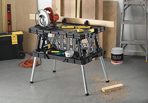 Keter ?C 197283 Folding Table Work Bench for Miter Saw Stand Woodworking Tools and Accessories with Included 12 Inch Wood Clamps ?C Easy Garage Storage Black/Yellow