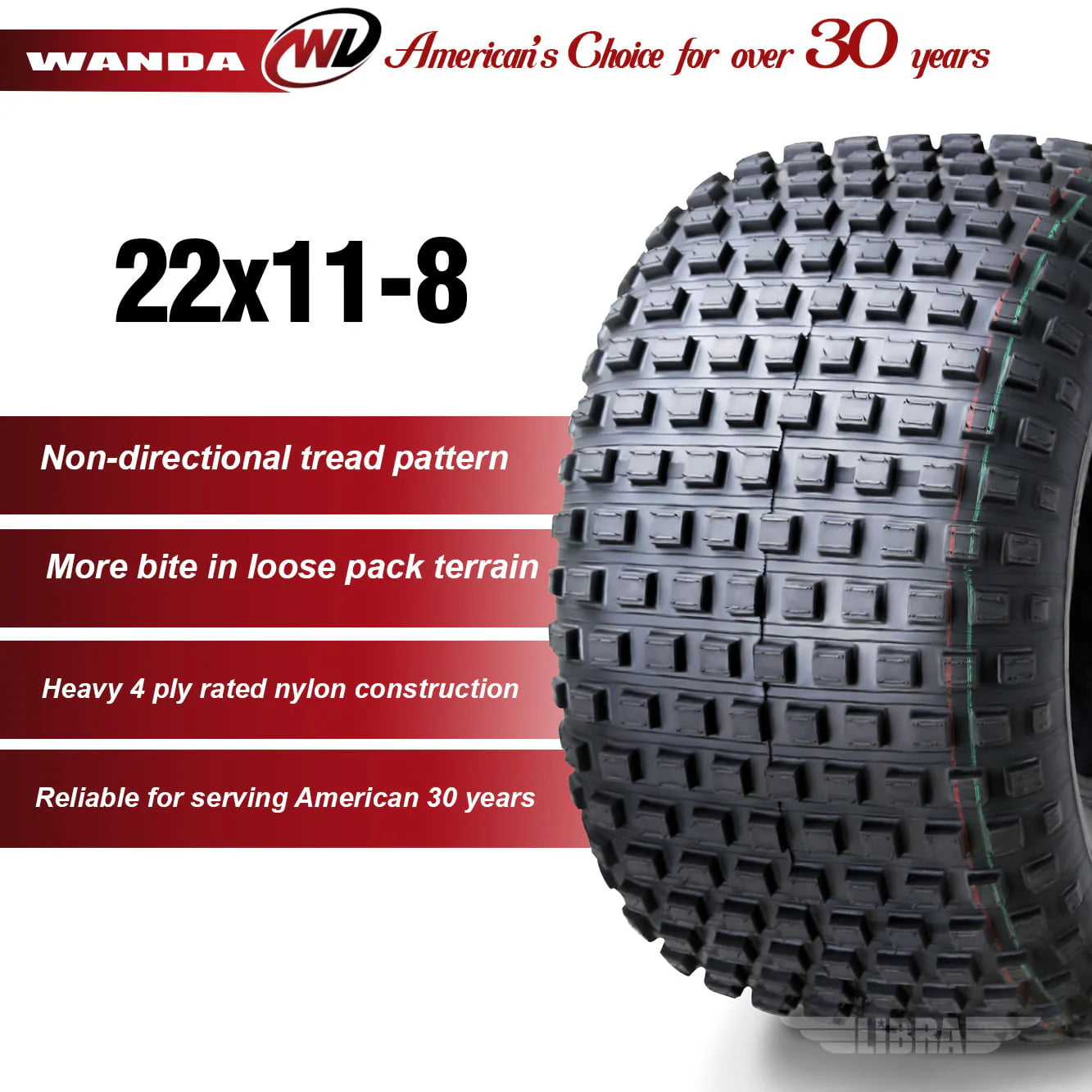 2 New WANDA ATV Tires 22X11 - 8 22x11x8 4PR P323 - 10032