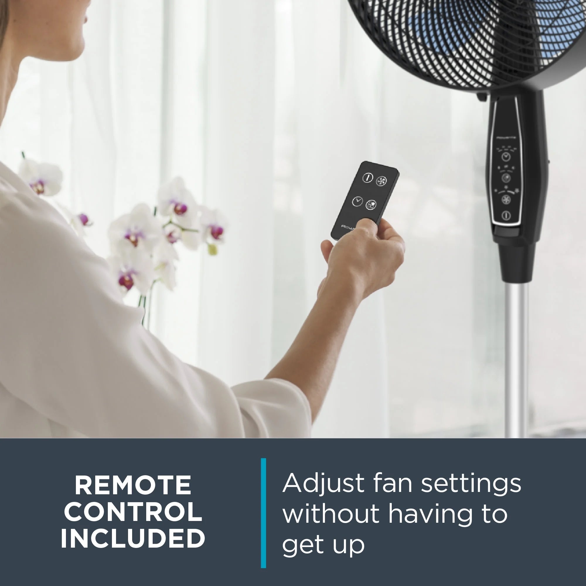 Rowenta Turbo Silence Standing Floor Fan with Remote, 53 in, Portable, 5 Speeds, VU5670