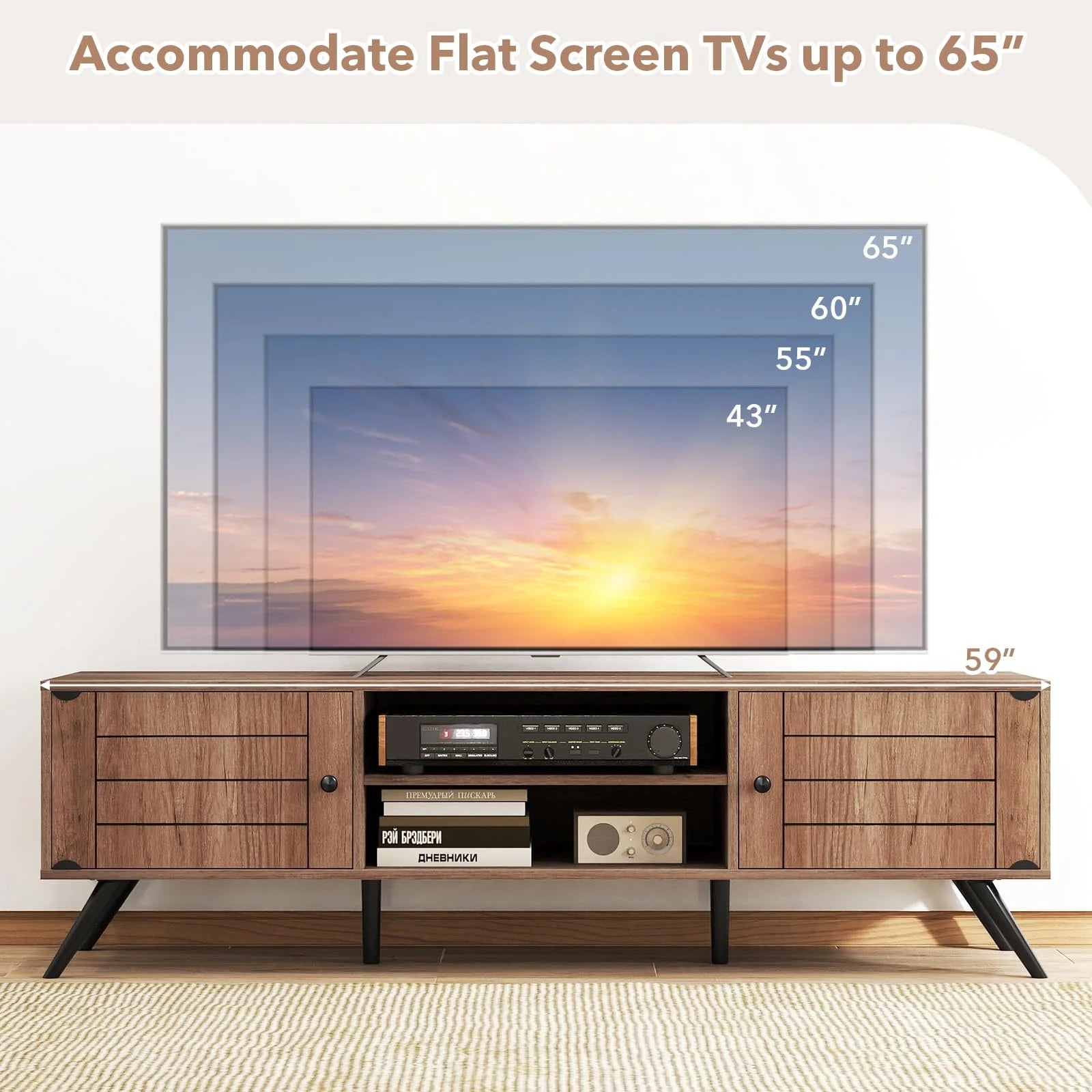 Tangkula 2-Door TV Stand for TVs up to 65 Inch with Open Shelves