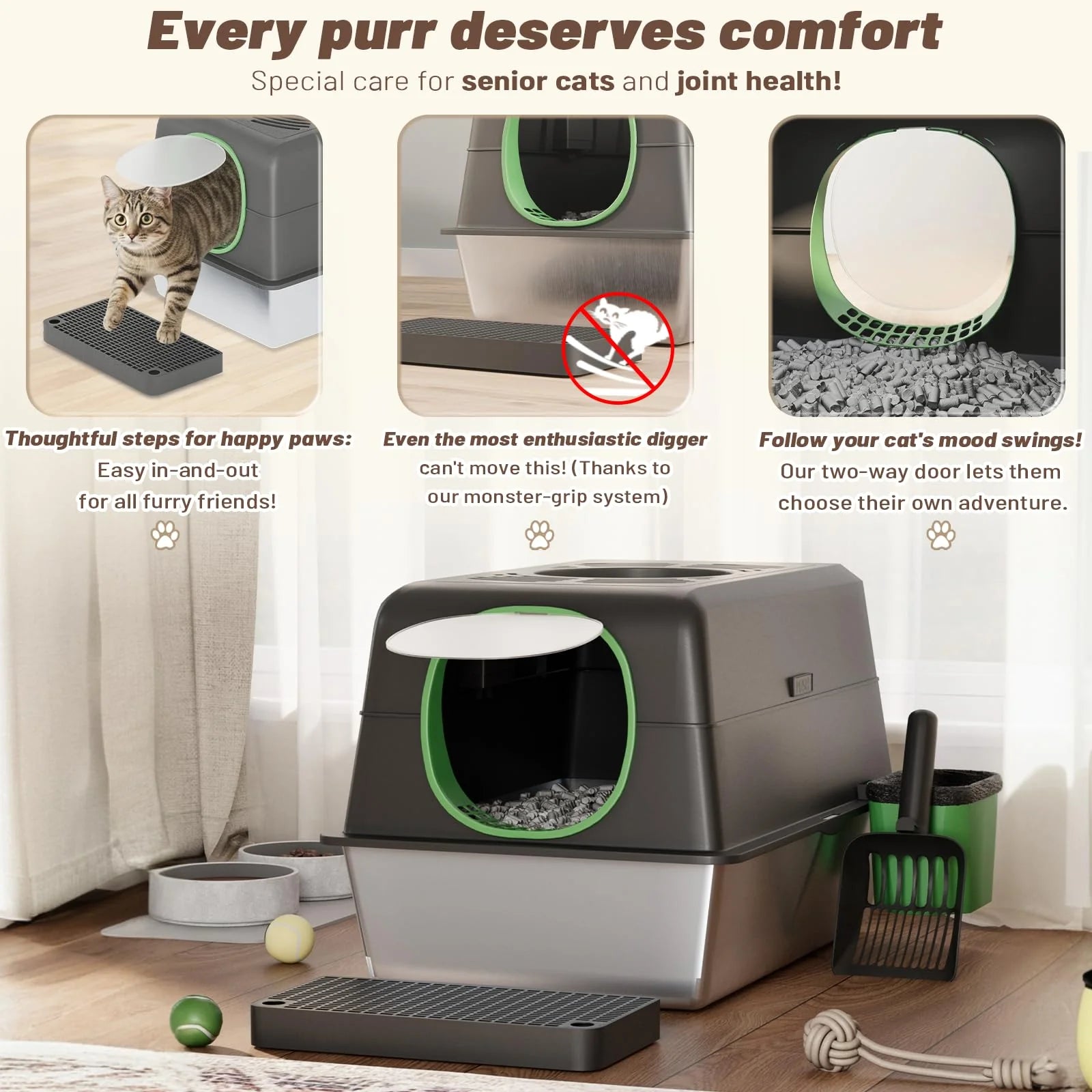 AECOJOY Extra Large Enclosed Stainless Steel Cat Litter Box Enclosure with Lid