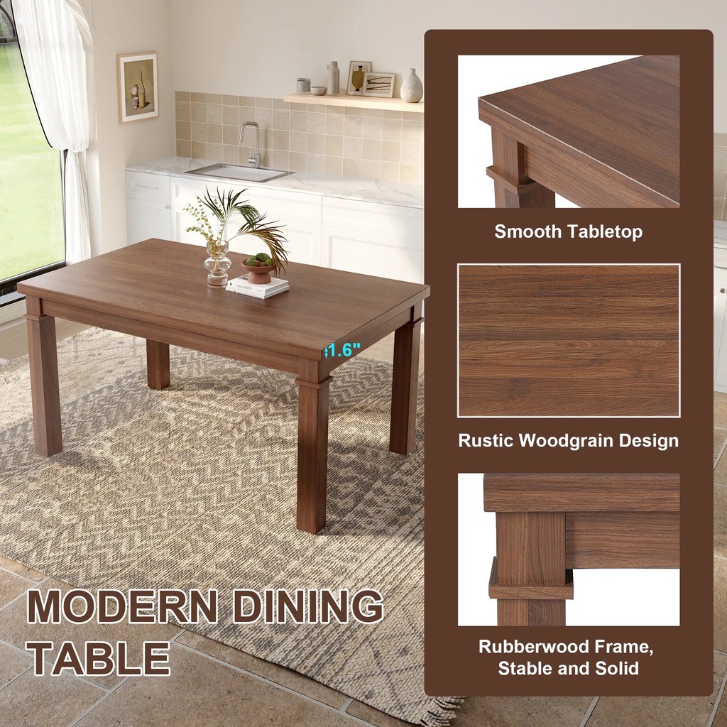Euroco 6 - Piece Wood Dining Table Set for 6, Modern Rectangular Kitchen Table with 4 Upholstered Chairs & Bench for Kitchen Dining Room, Walnut