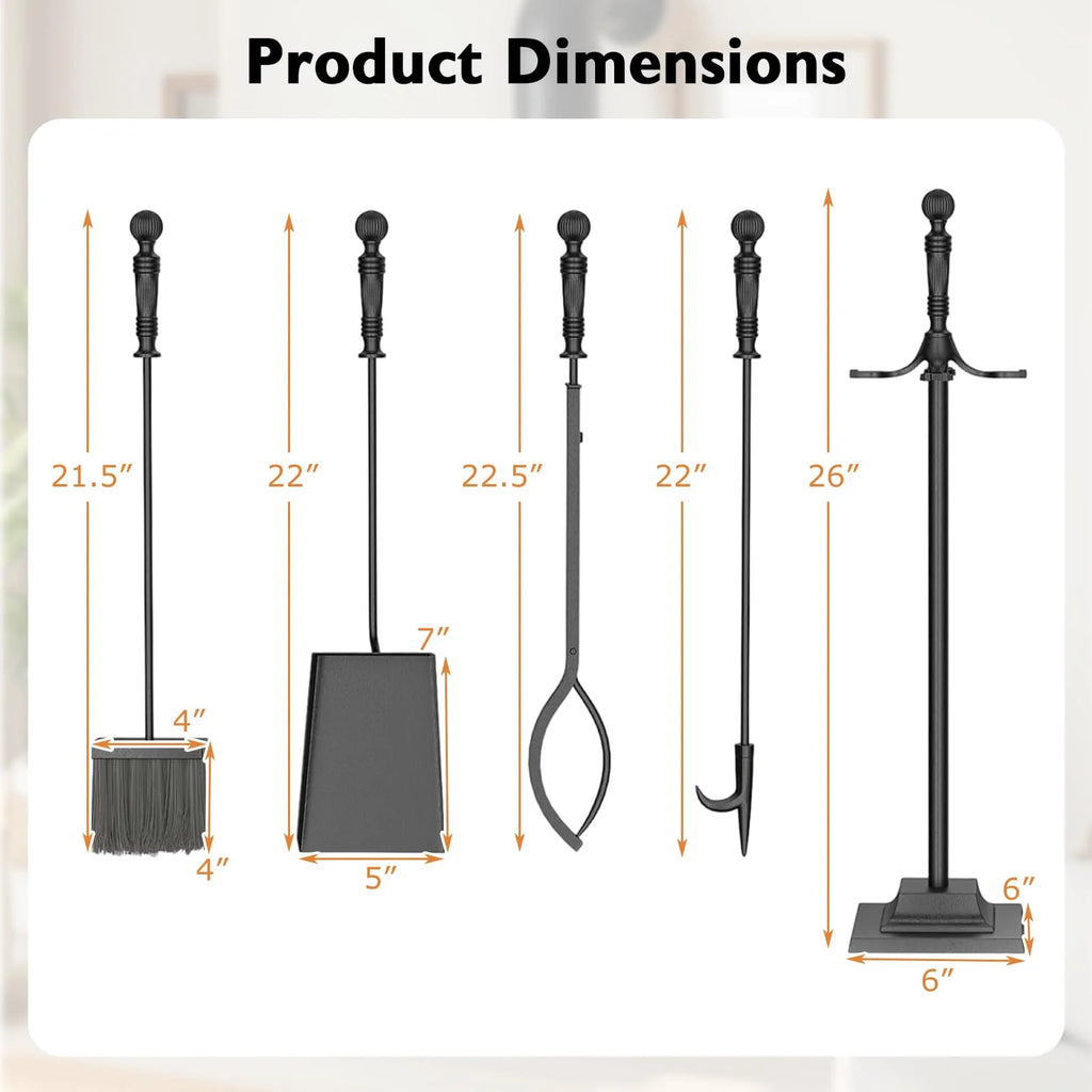 Tangkula 5 Pieces Fireplace Tool Set with Aluminum Handles