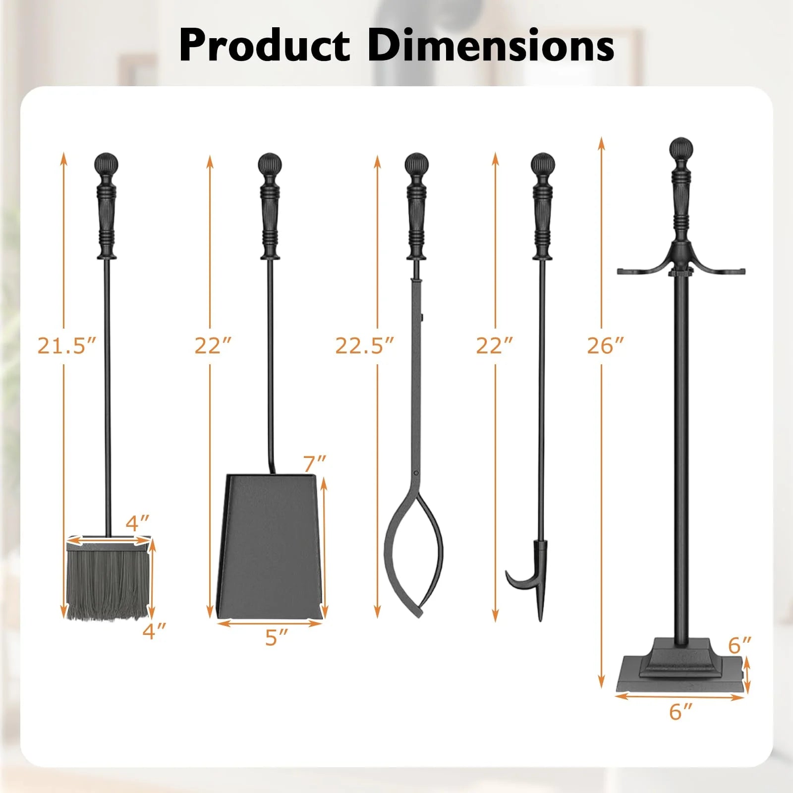 Tangkula 5 Pieces Fireplace Tool Set with Aluminum Handles