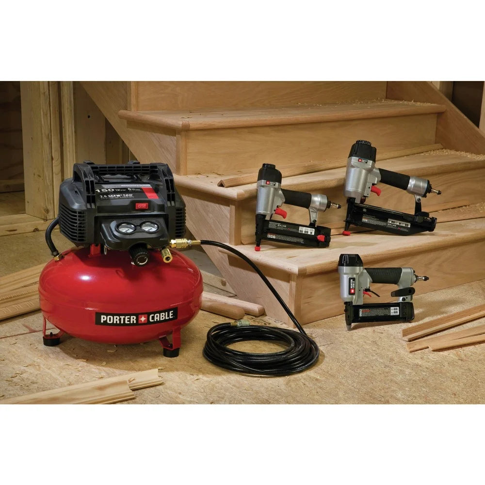 Restored Porter - Cable PCFP3KITR 3 - Piece Nailer and 0.8 HP 6 Gallon Oil - Free Pancake Air Compressor Combo Kit (Refurbished)