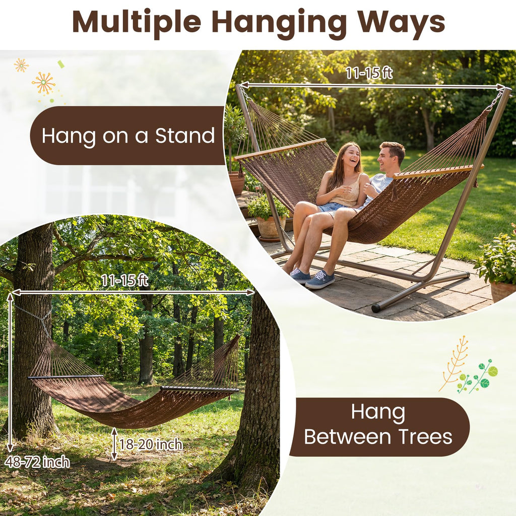 Tangkula 10.5FT Caribbean Double Hammock with Curved Spreader Bars
