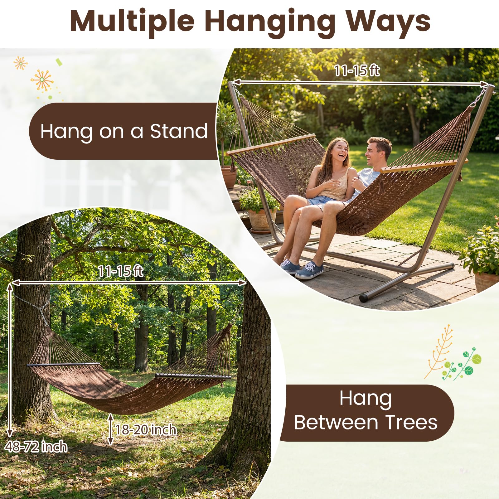 Tangkula 10.5FT Caribbean Double Hammock with Curved Spreader Bars