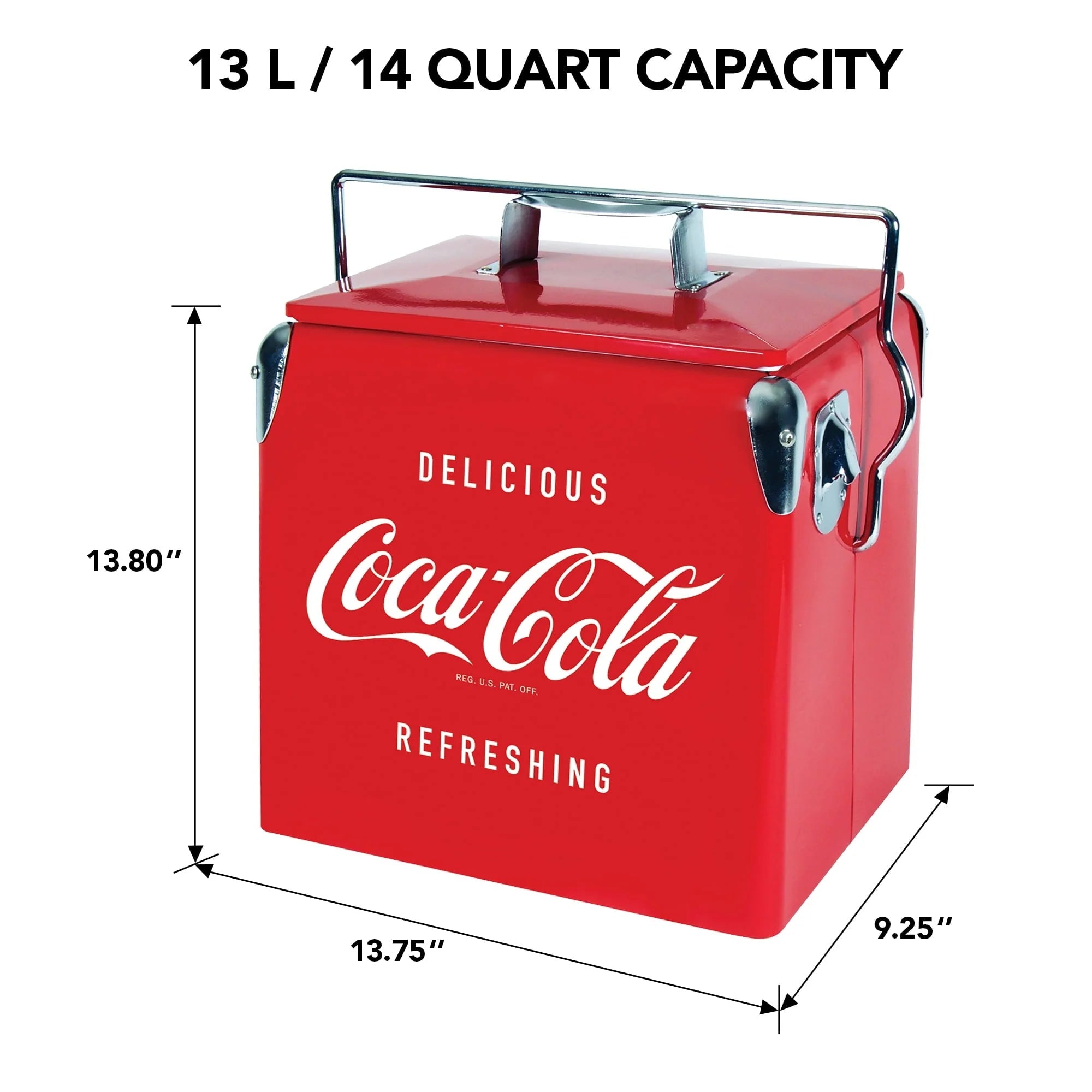 Coca - Cola Retro Portable Ice Chest Cooler with Bottle Opener 13 L (14 Qt), 18 Can Capacity, Red Vintage Style Ice Bucket for Camping, Beach, Picnic, RV, Bbqs, Tailgating, Fishing