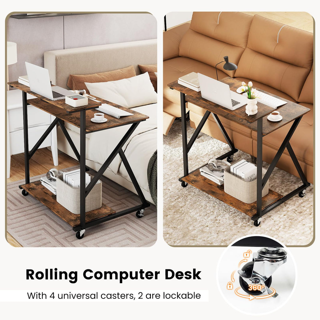 Tangkula 32" Mobile Portable Laptop PC Desk with Monitor Stand