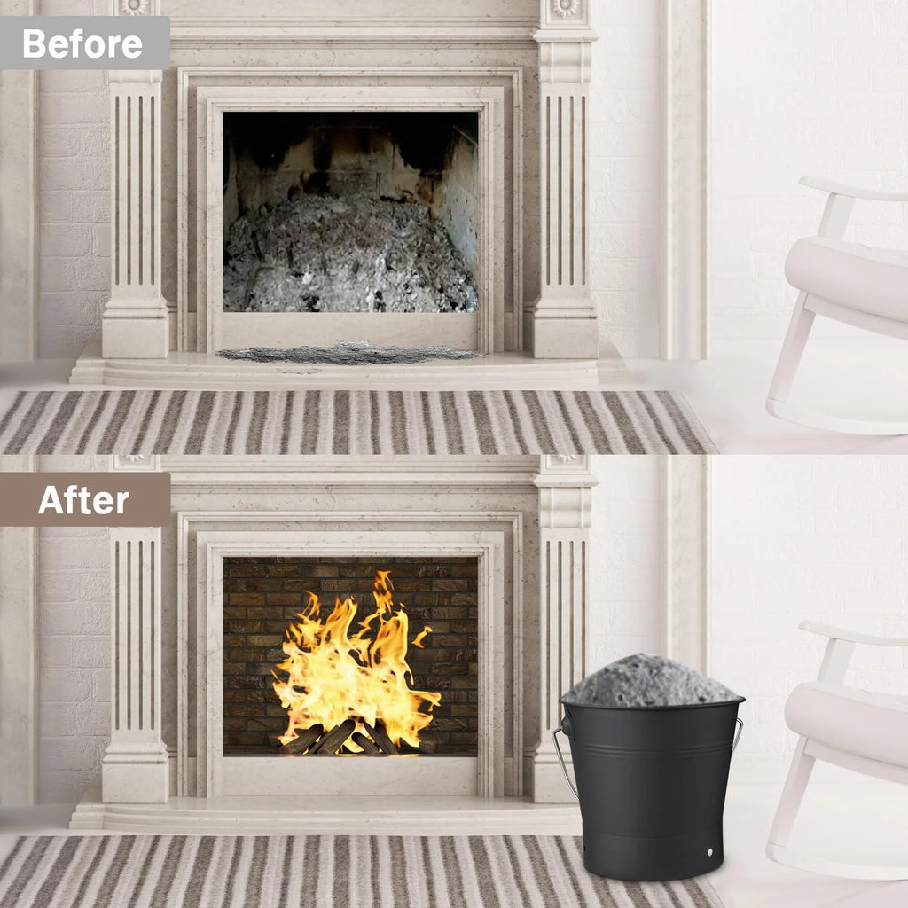 Tangkula Ash Bucket with Lid | 2 Gallon Metal Fireplace Bucket with Handle
