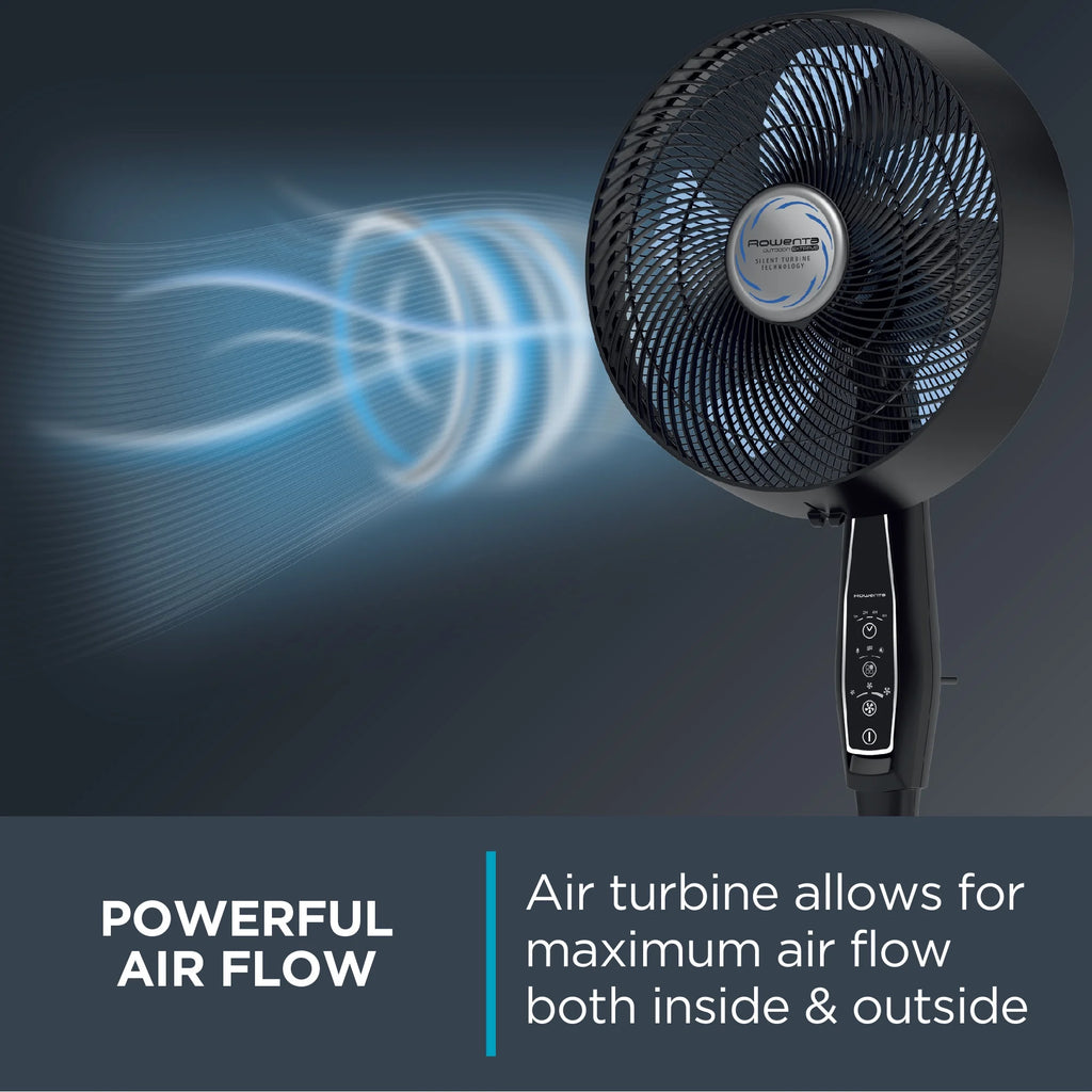 Rowenta Turbo Silence Standing Floor Fan with Remote, 53 in, Portable, 5 Speeds, VU5670