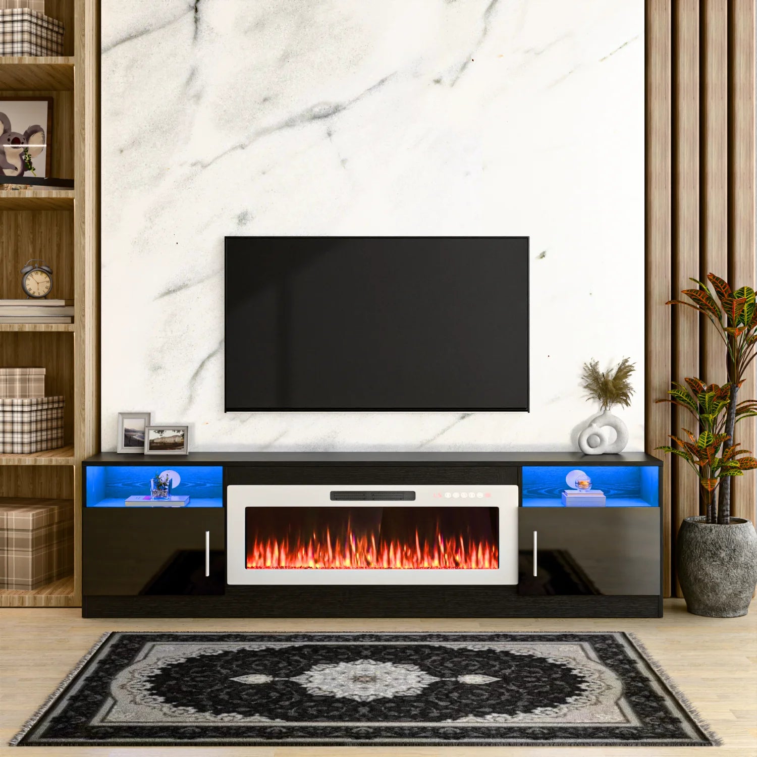 Waleaf Fireplace TV Stand with 36" Electric Fireplace up to 80" Tvs, Modern Wood Media TV Console with Highlight Cabinet, White
