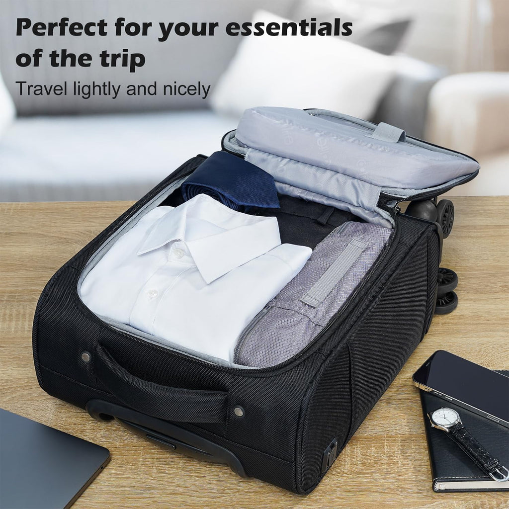 Underseat Carry on Luggage Softside Lightweight Rolling Travel Bag Spinner Suitcase