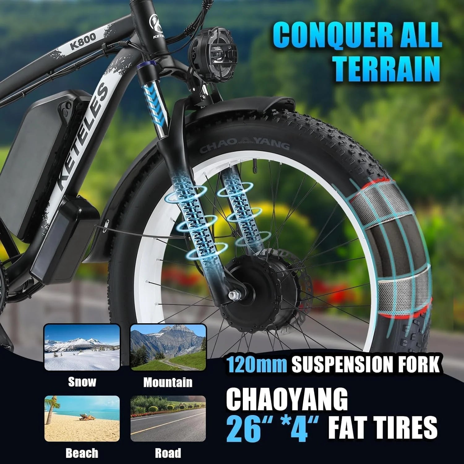 KETELES Electric Bike for Adults, Peak 4000W Dual Motor Ebike，26" Fat Tire Electric Mountain Bike, 48V 23AH Removable Battery UL 2849