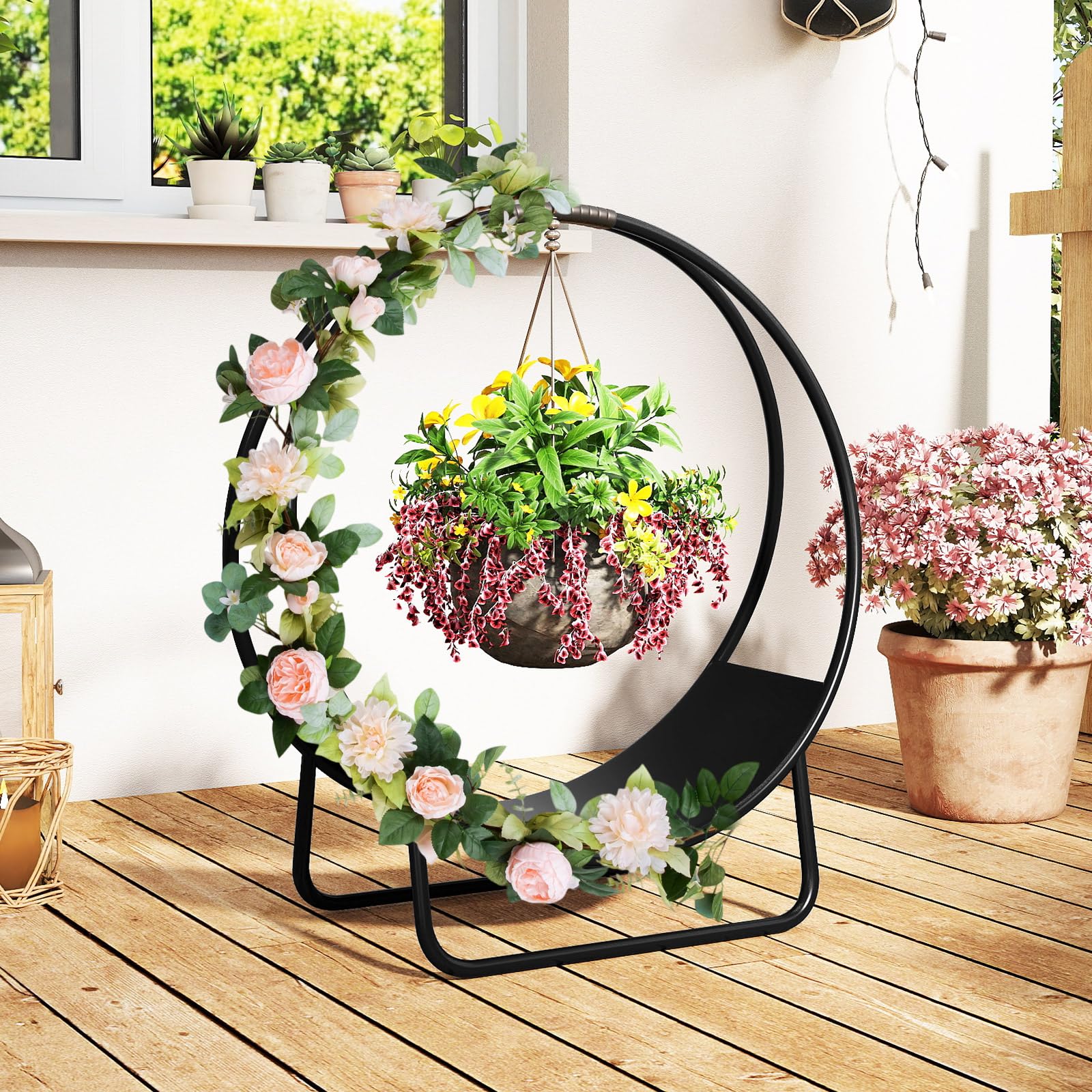 Tangkula 20" Round Heavy-duty Metal Curved Log Rack with U shaped Stand