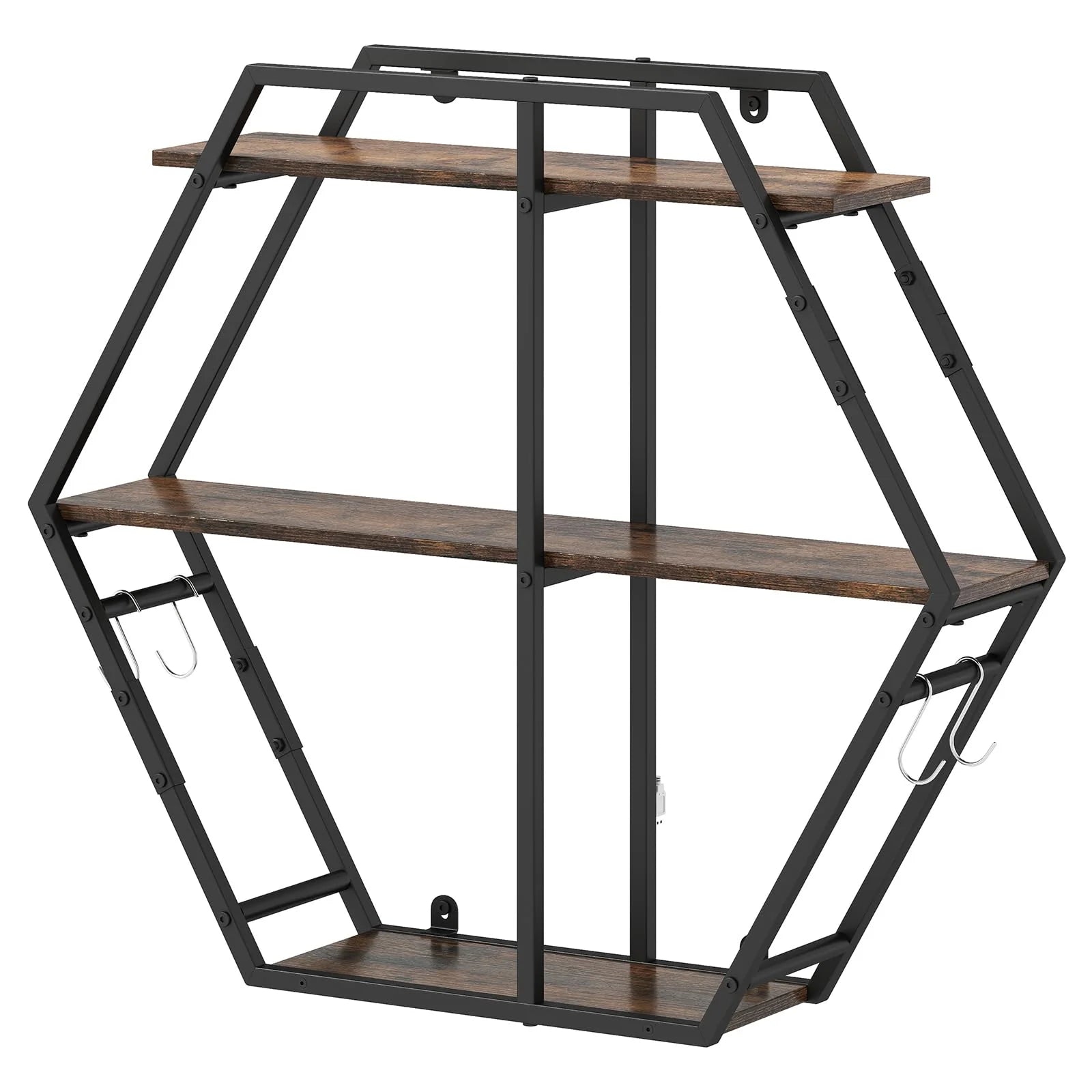 Tangkula Hexagon Wall Shelf with 4 S-Shaped Hooks & Heavy Duty Metal Frame