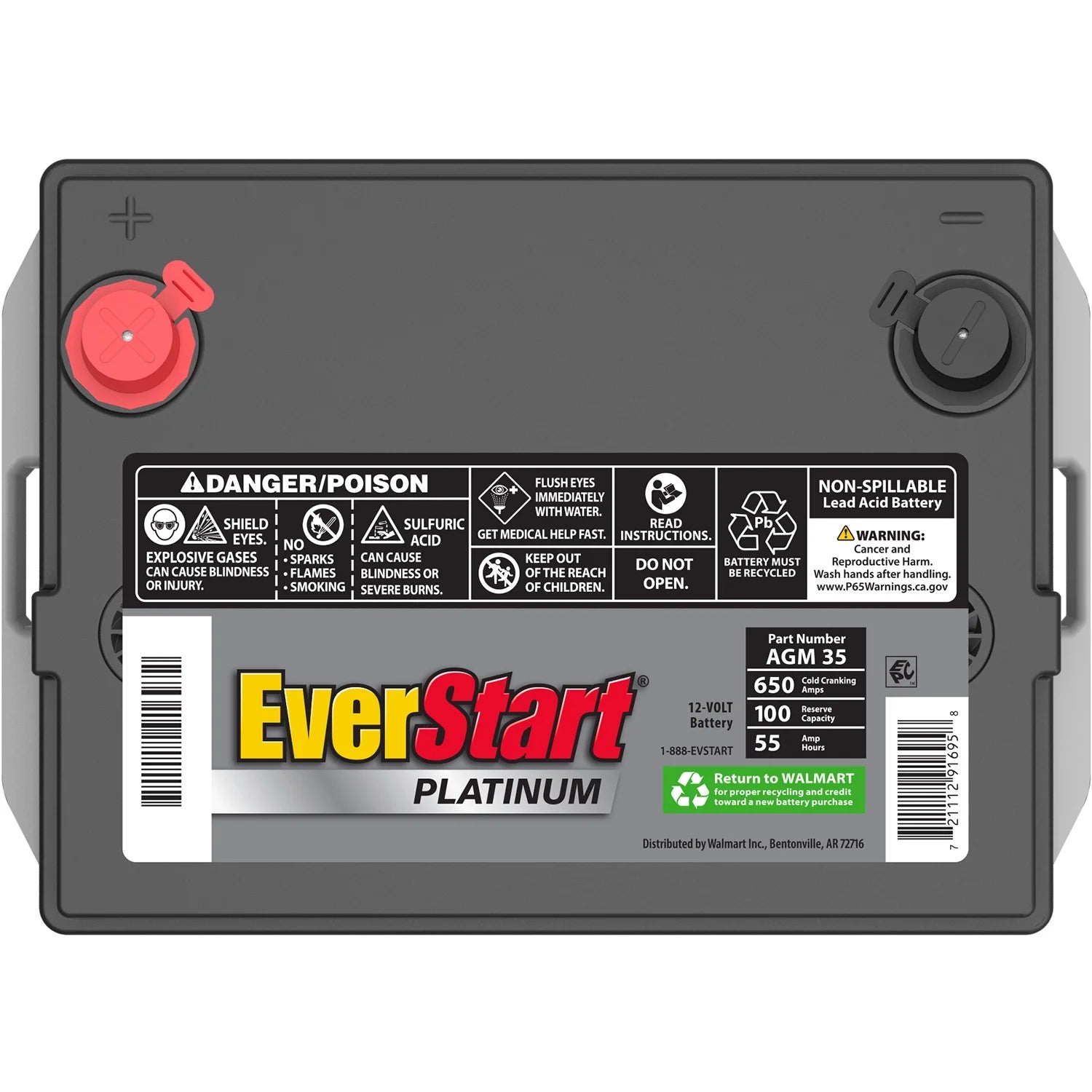 Everstart Platinum AGM Automotive Battery, Group Size 35 12 Volt, 650 CCA 100RC