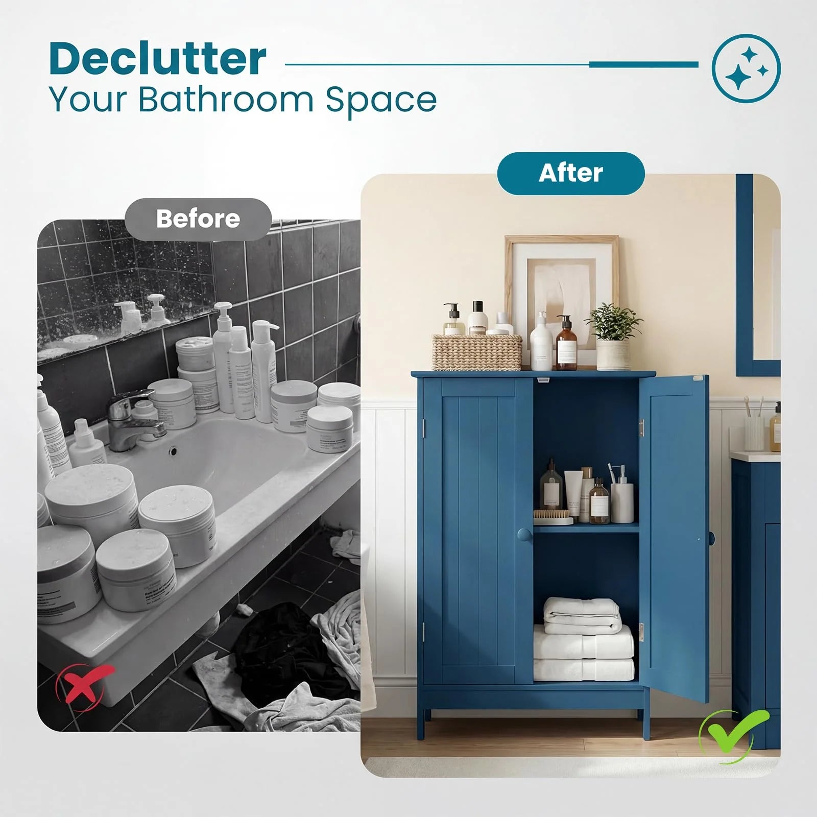 Tangkula Bathroom Storage Cabinet Freestanding Wooden Floor Cabinet