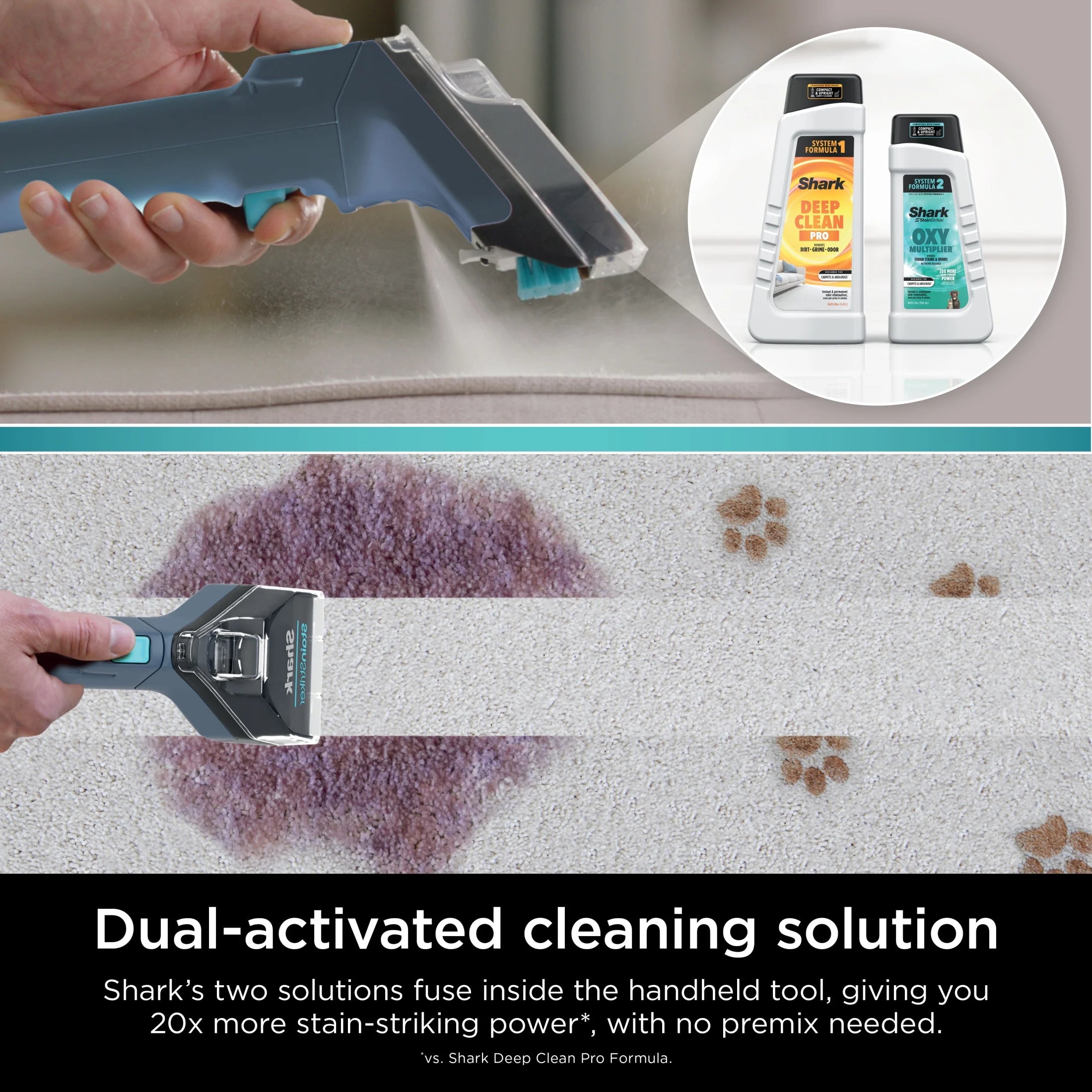 Shark Stainstriker Carpet and Upholstery Cleaner, Portable with 2 Tools, 6 oz Deep Clean Pro Formula and 12 oz OXY Multiplier Formula, PX200 Navy/White