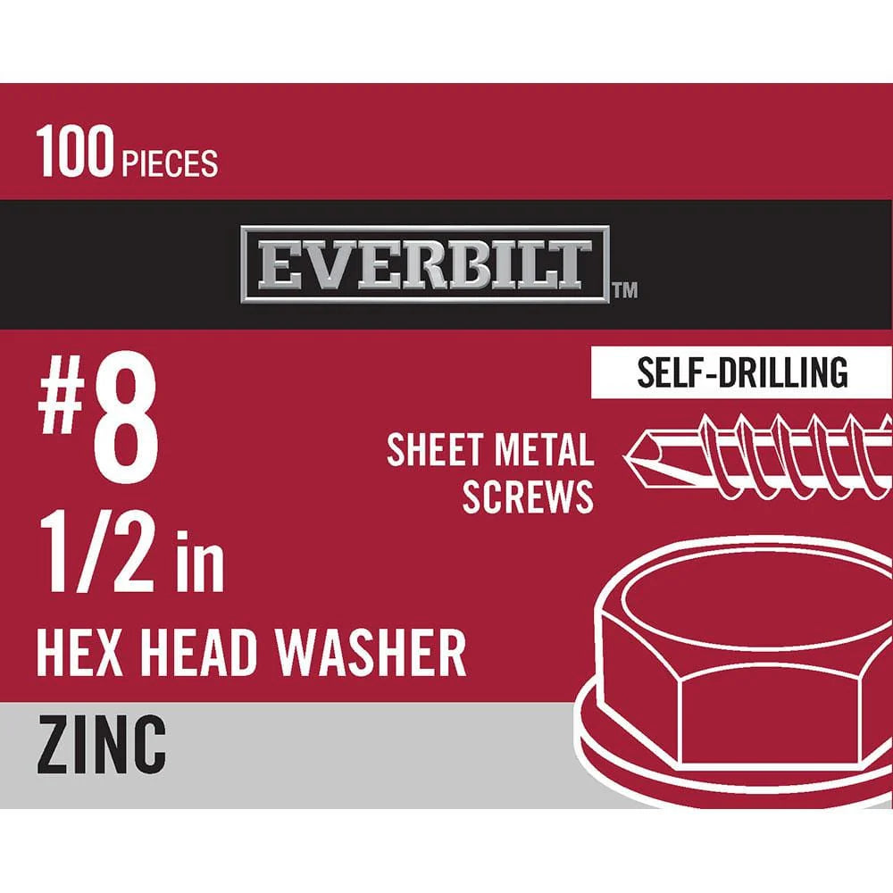 #8 x 1/2 in. Galvanized Hex Head Self-Drilling Screws, Charcoal Gray (100-Pack Bag)
