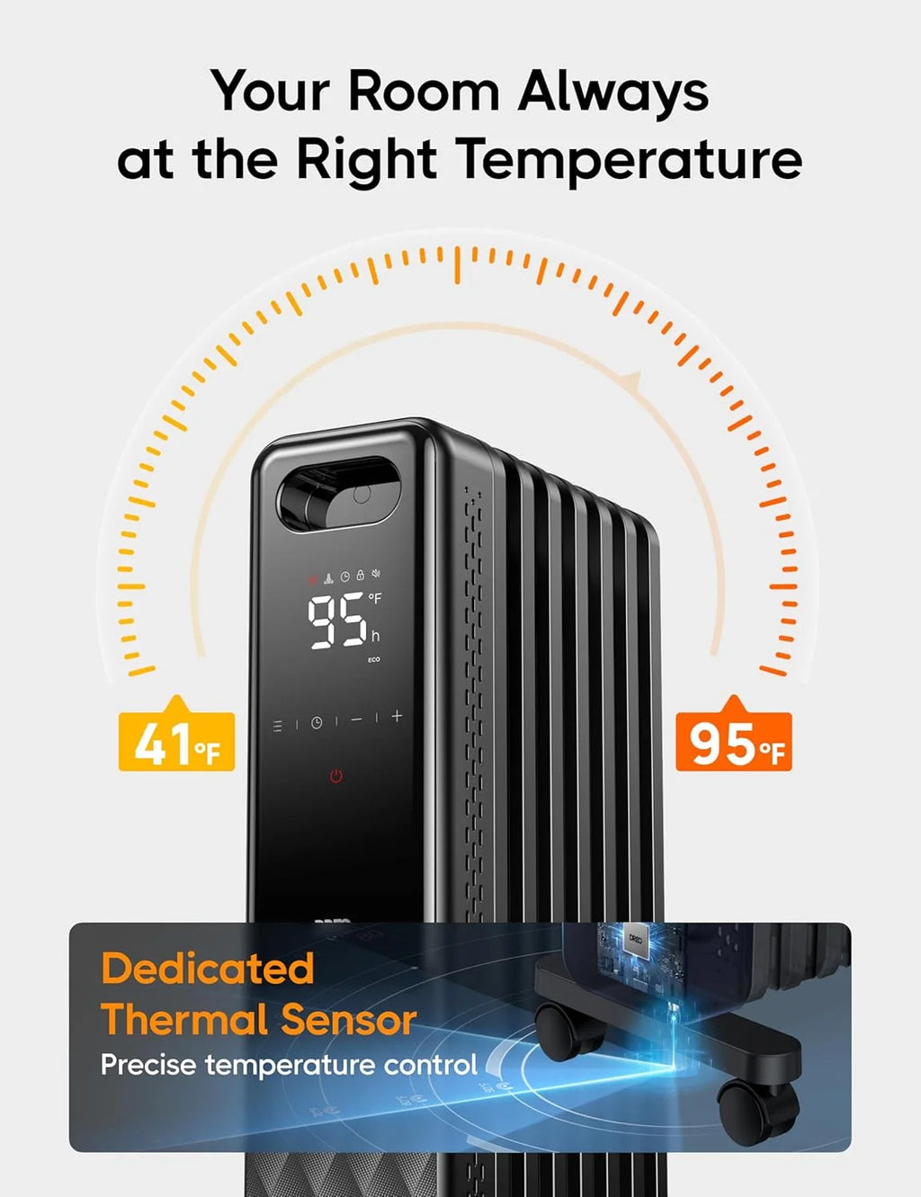 Dreo Oil Filled Radiator, Electric Radiant Heaters for Indoor Use Large Room with Remote Control, Child Lock, 4 Modes, Overheat & Tip - Over Protection, 24h Timer, Digital Thermostat, Quiet, 1500W