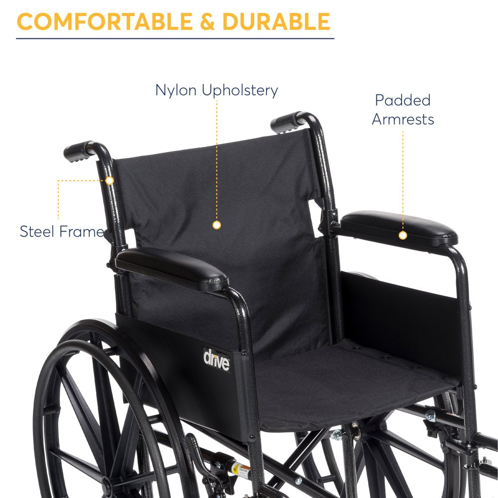 Drive Medical Silver Sport 1 Wheelchair, Full Arms, Swing Away Footrest, Lightweight Steel Frame